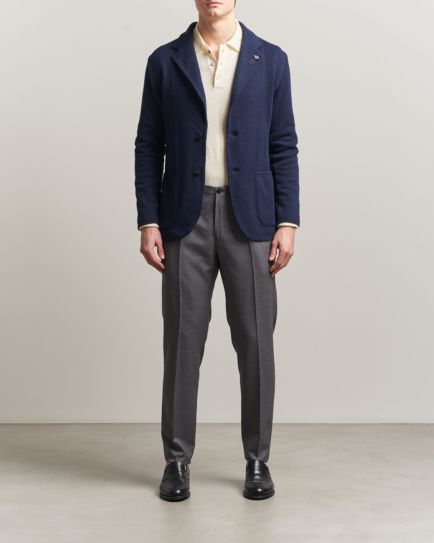 Herr | Kavajer | Lardini | Knitted Structure Cotton Blazer Navy