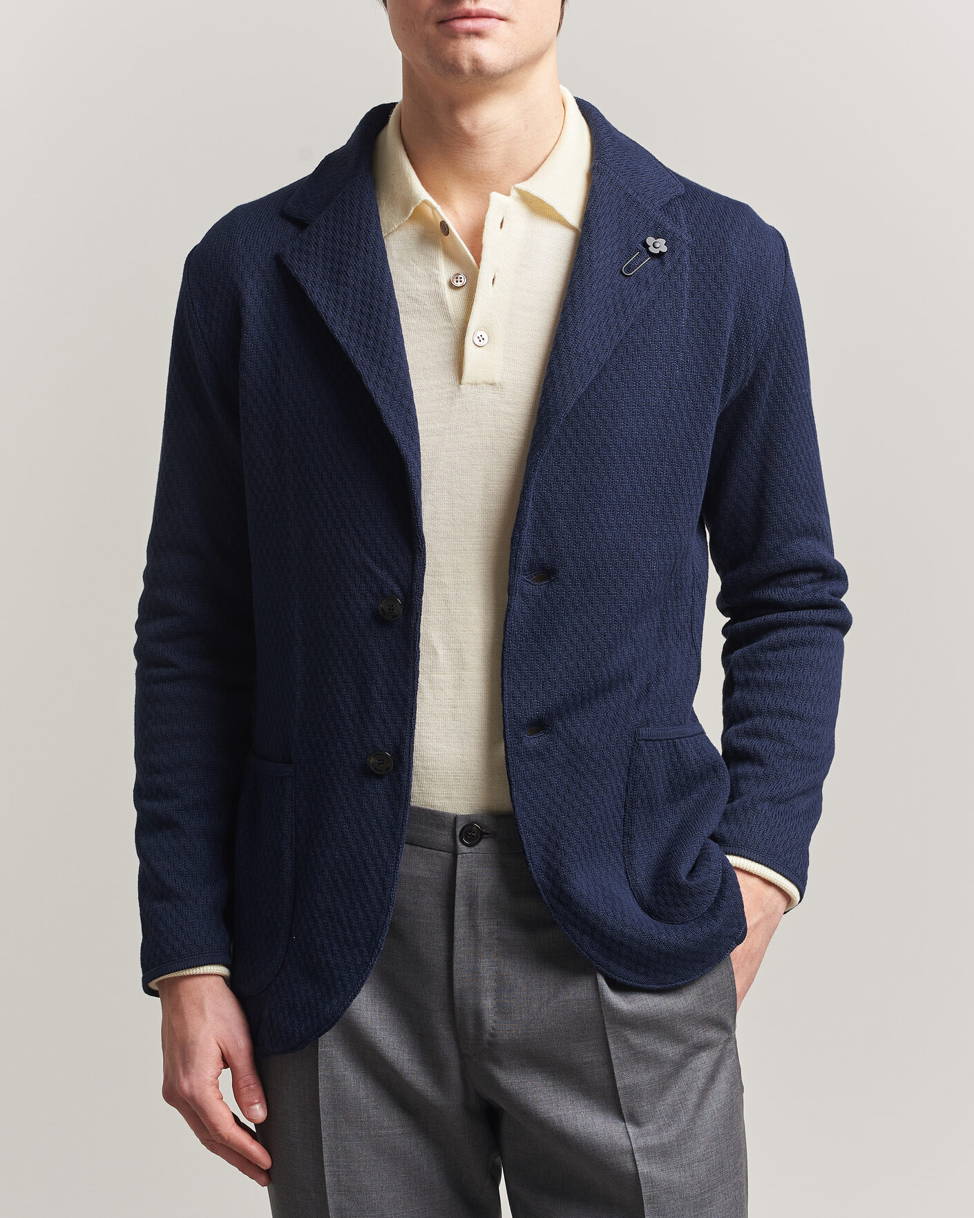 Herr | Kavajer | Lardini | Knitted Structure Cotton Blazer Navy