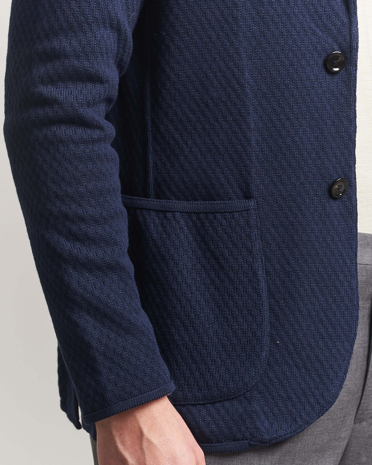 Herr | Kavajer | Lardini | Knitted Structure Cotton Blazer Navy
