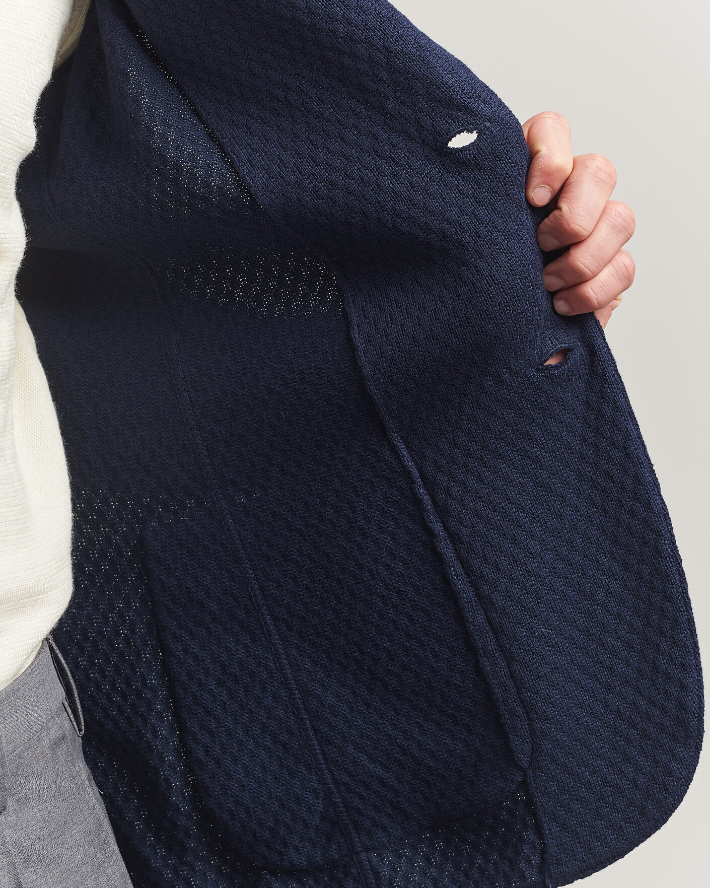 Herr | Kavajer | Lardini | Knitted Structure Cotton Blazer Navy