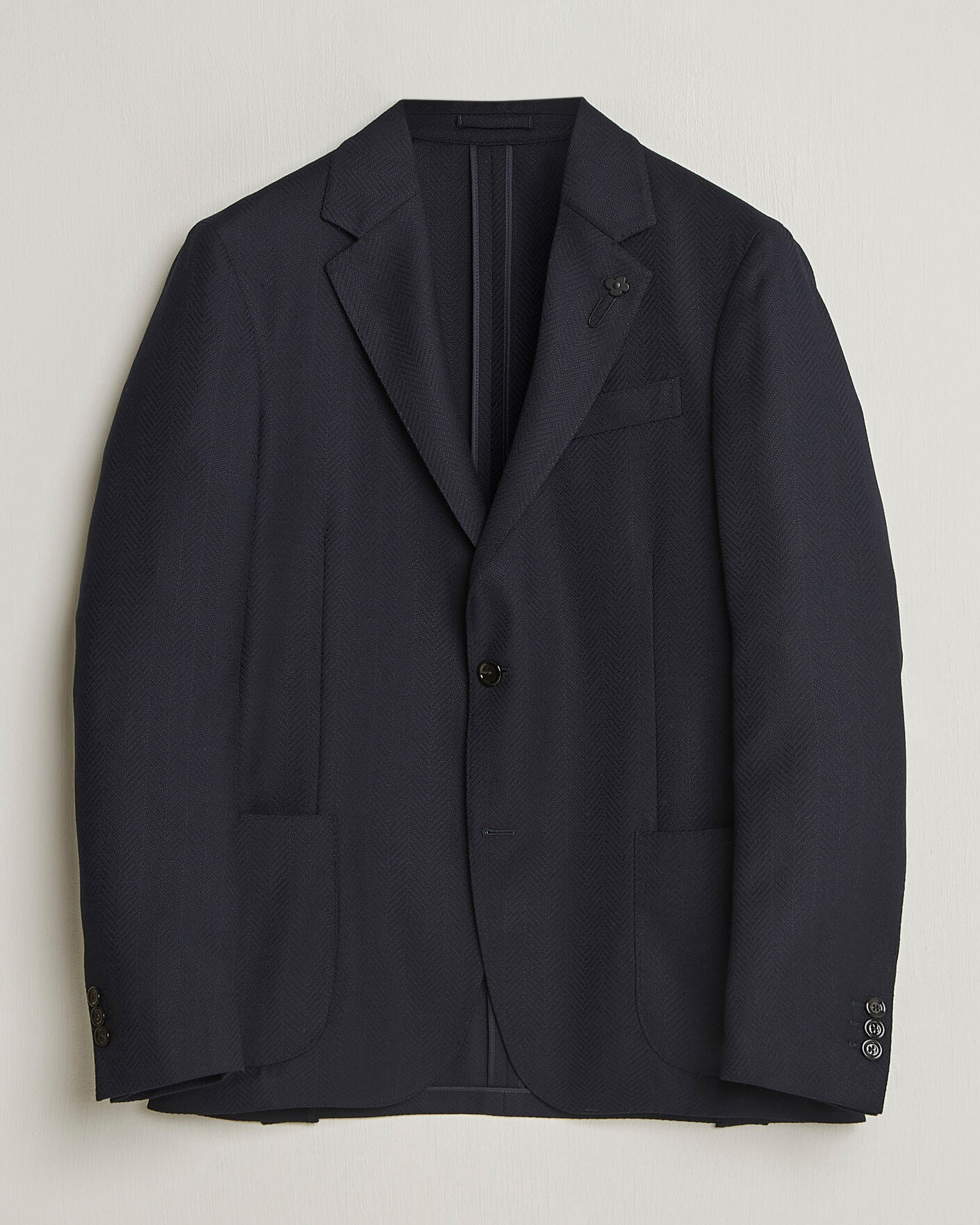 Herr | Kavajer | Lardini | Herringbone Light Wool Blazer Navy