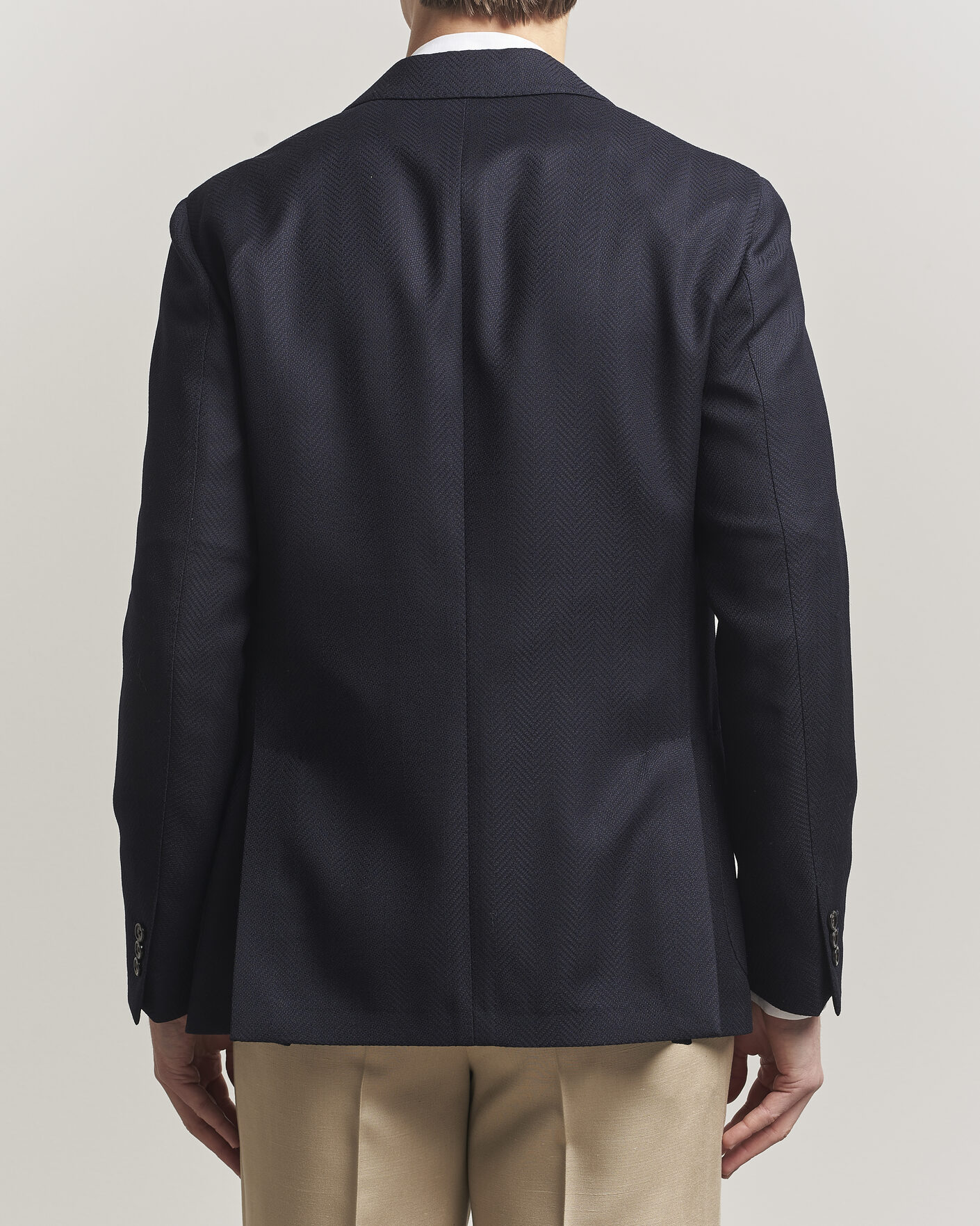 Herr | Kavajer | Lardini | Herringbone Light Wool Blazer Navy