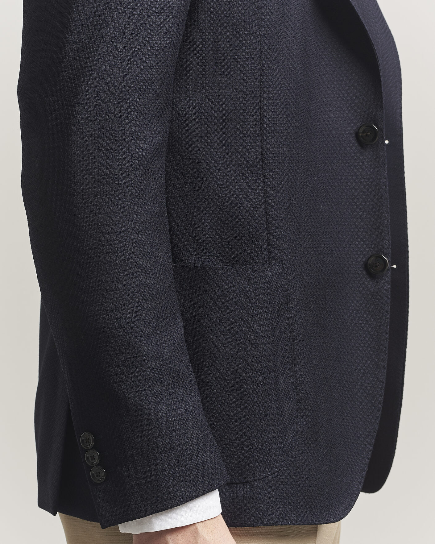 Herr | Kavajer | Lardini | Herringbone Light Wool Blazer Navy