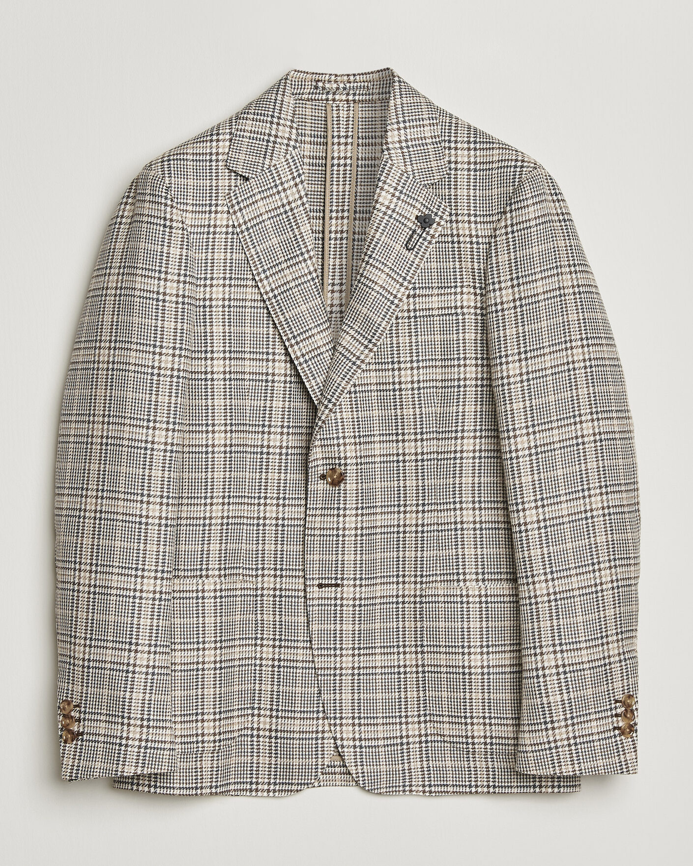Herr | Kavajer | Lardini | Multi Check Cotton/Linen Blazer Beige