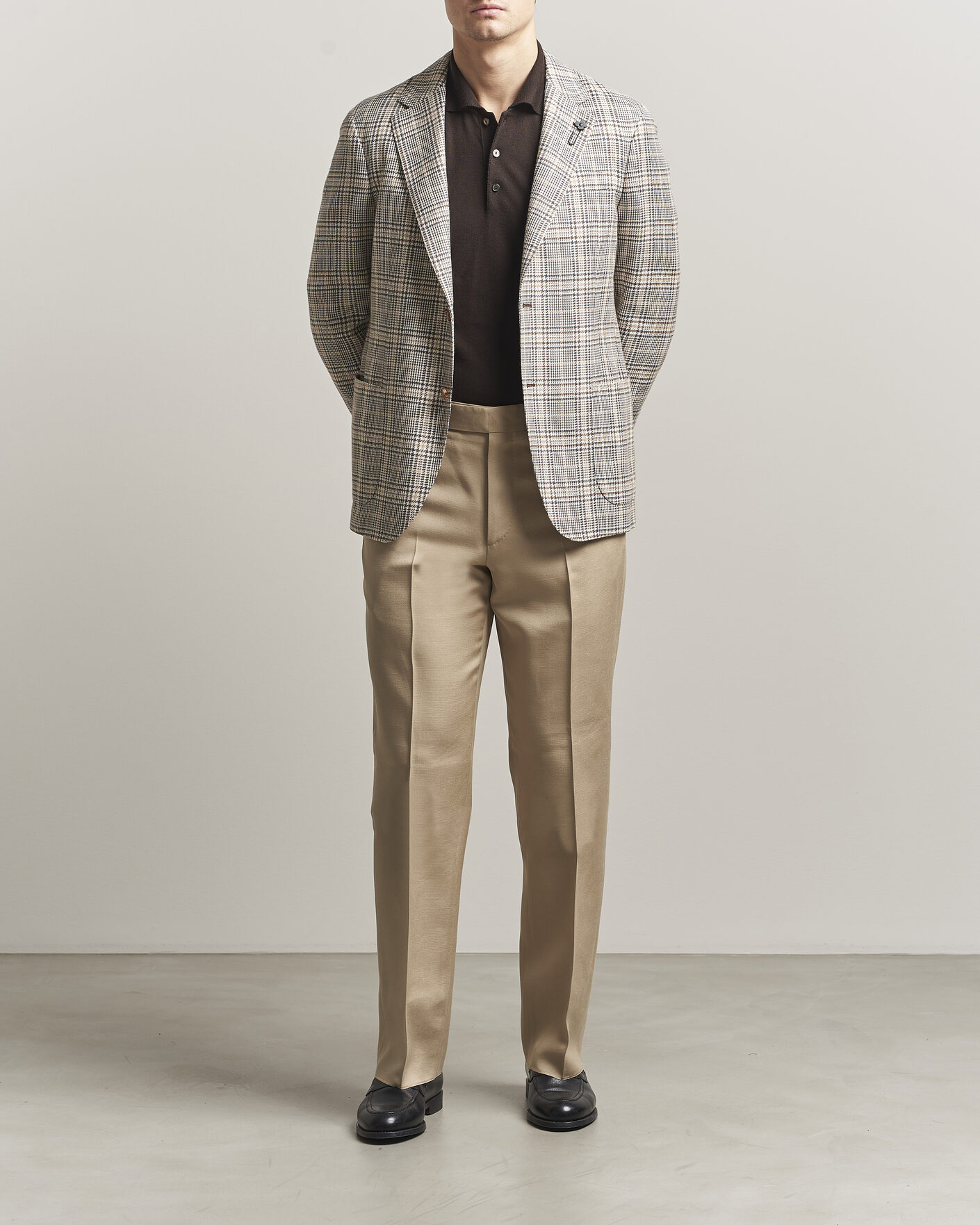 Herr | Kavajer | Lardini | Multi Check Cotton/Linen Blazer Beige