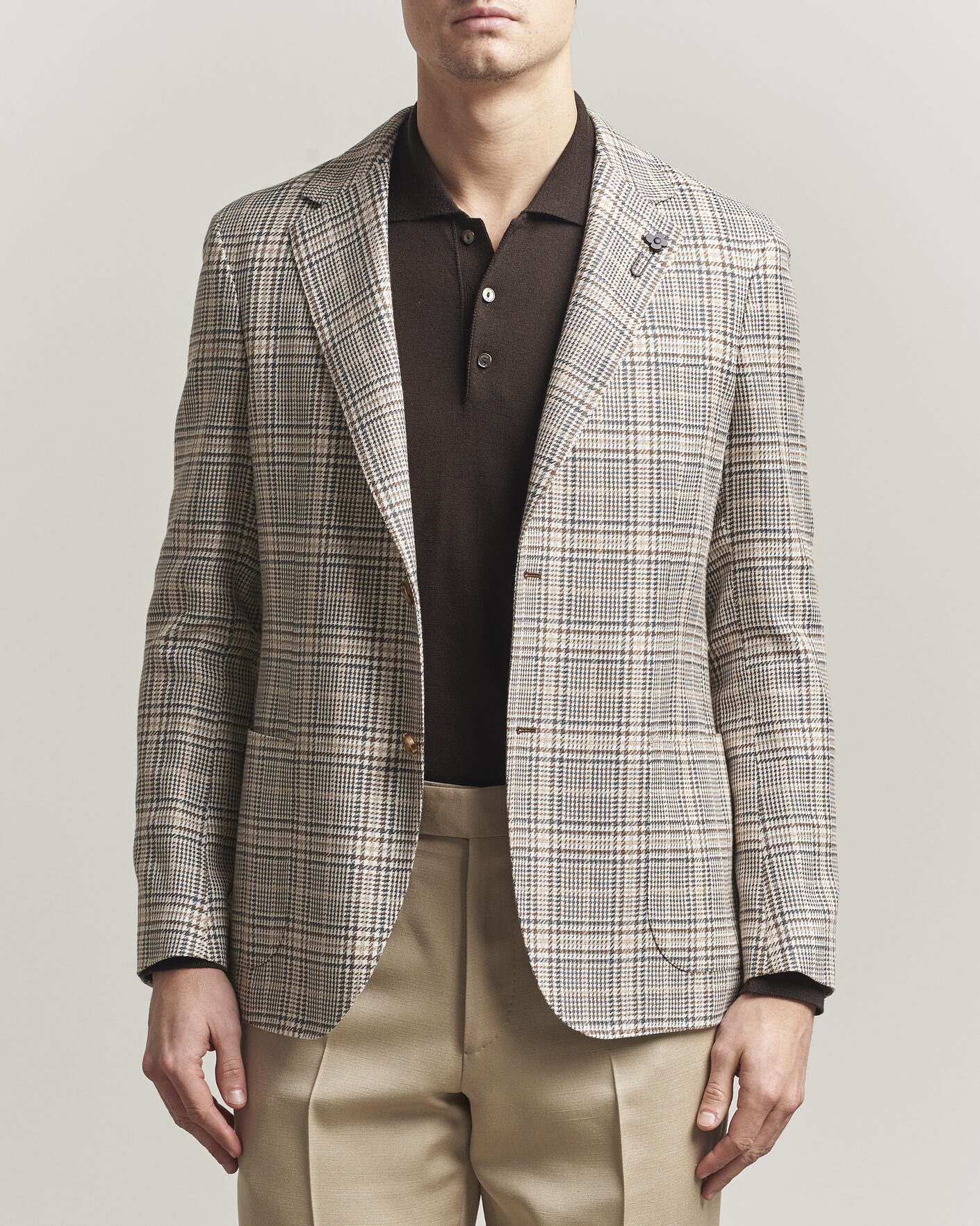 Herr | Kavajer | Lardini | Multi Check Cotton/Linen Blazer Beige