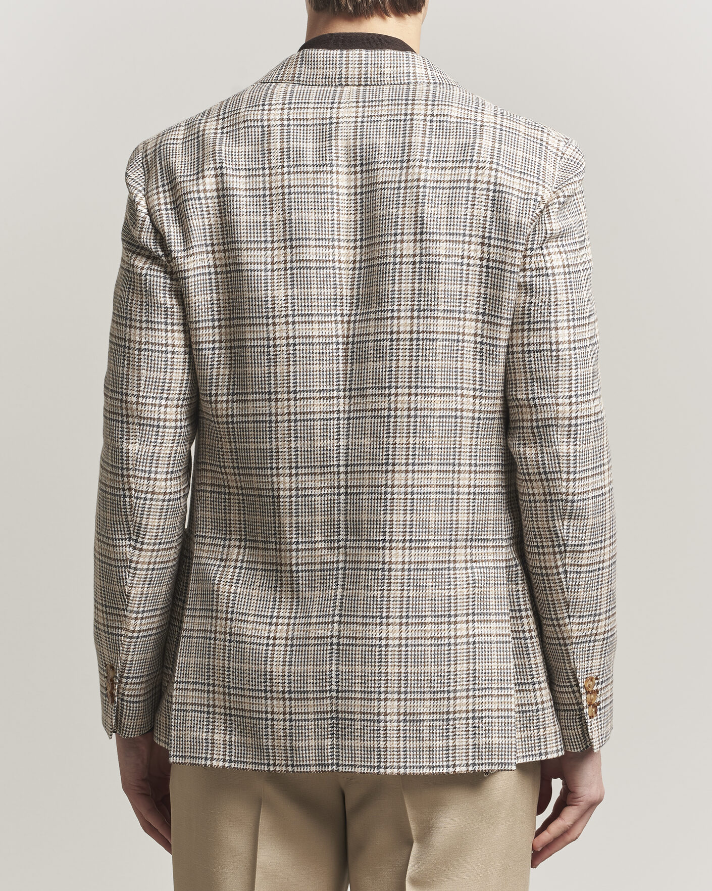 Herr | Kavajer | Lardini | Multi Check Cotton/Linen Blazer Beige