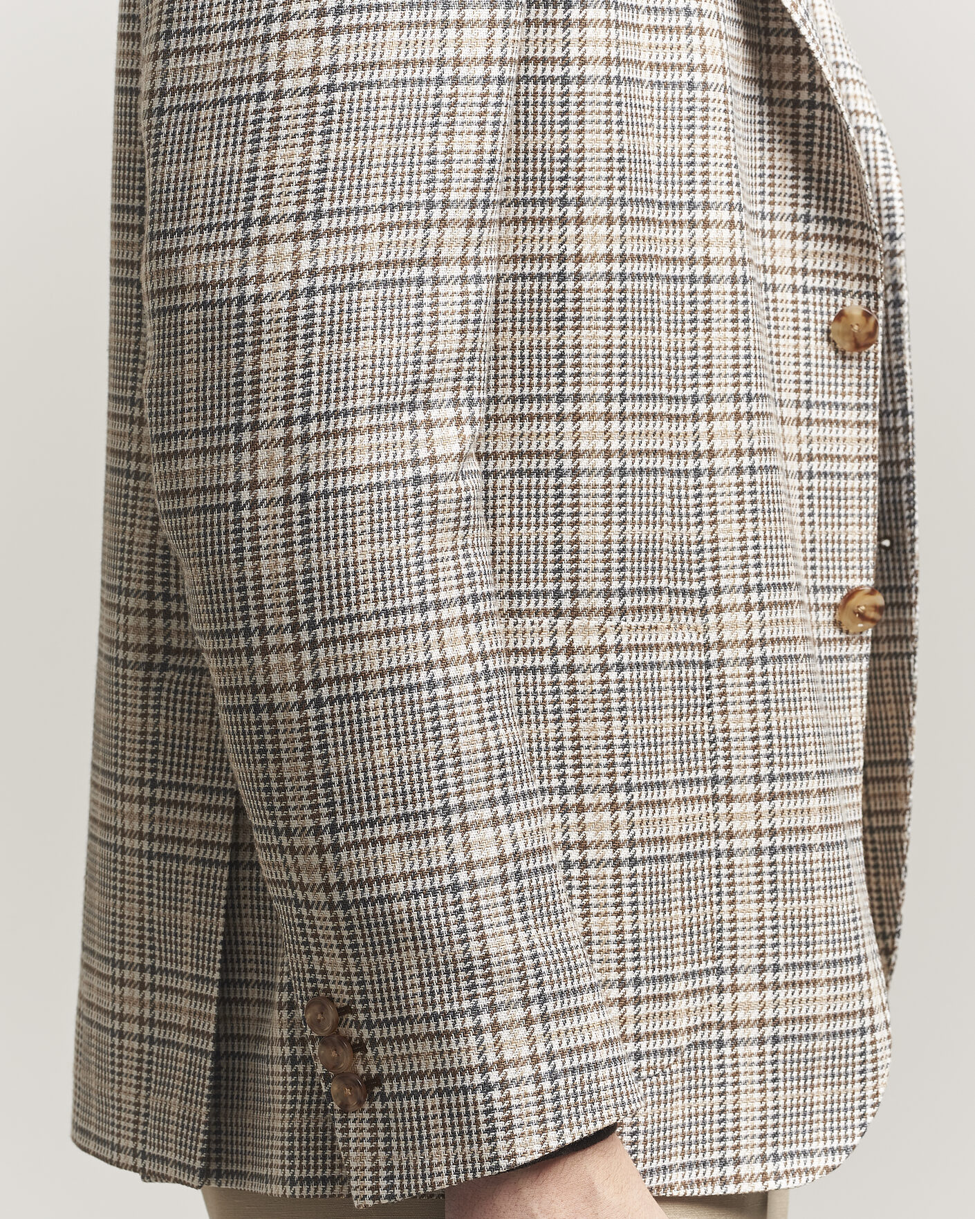 Herr | Kavajer | Lardini | Multi Check Cotton/Linen Blazer Beige
