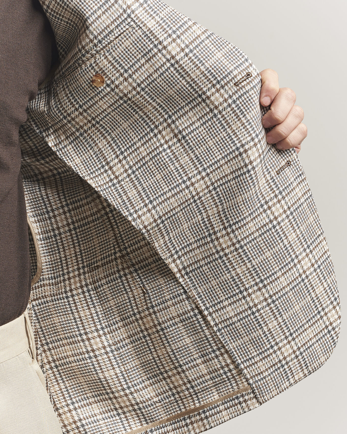 Herr | Kavajer | Lardini | Multi Check Cotton/Linen Blazer Beige