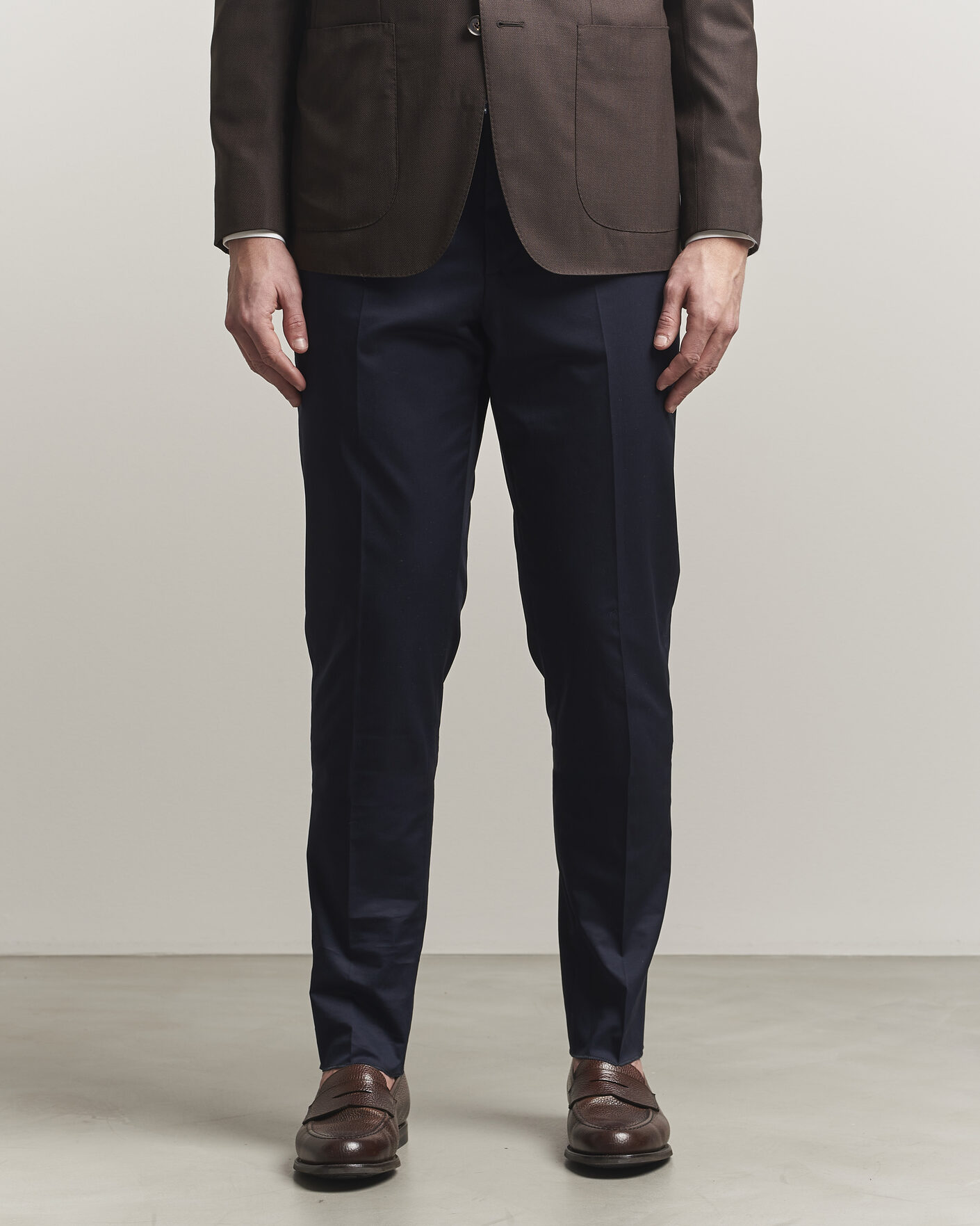 Herr | Byxor | Lardini | Lyon Cotton Twill Stretch Trousers Navy