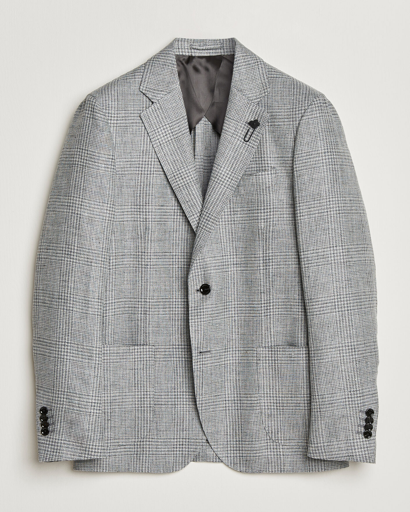 Herr | Kavajer | Lardini | Checked Linen/Wool Blazer Grey