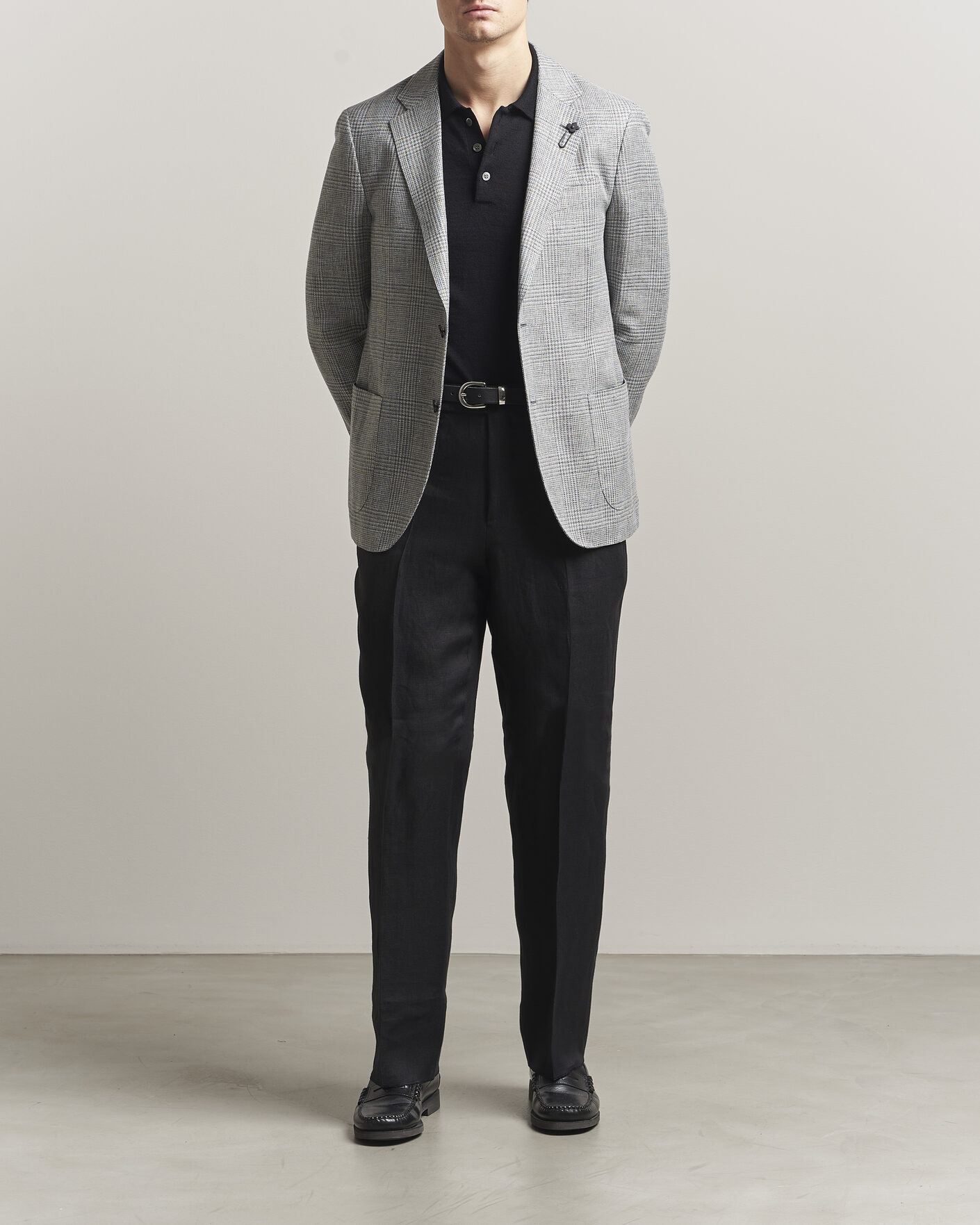 Herr | Kavajer | Lardini | Checked Linen/Wool Blazer Grey
