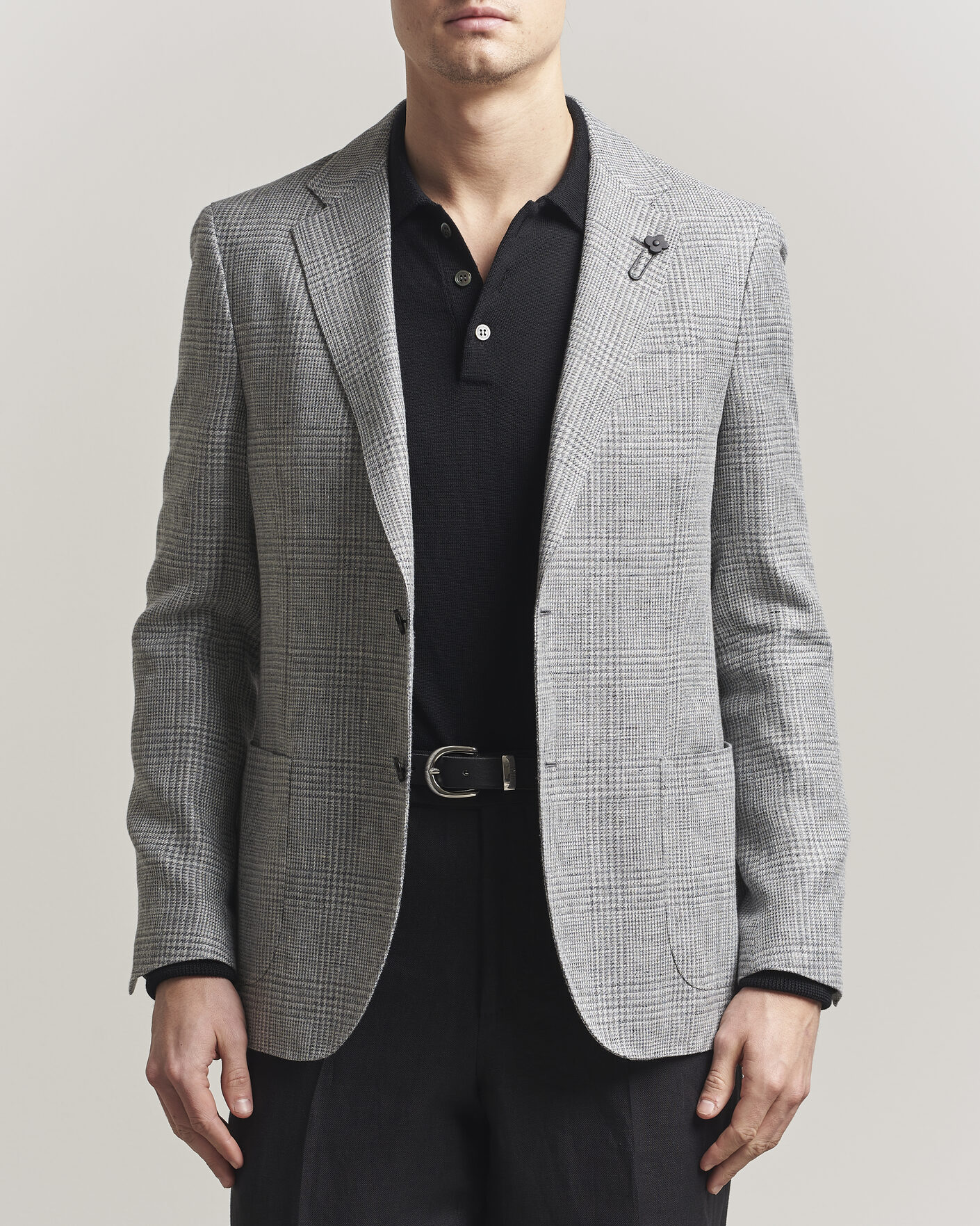 Herr | Kavajer | Lardini | Checked Linen/Wool Blazer Grey