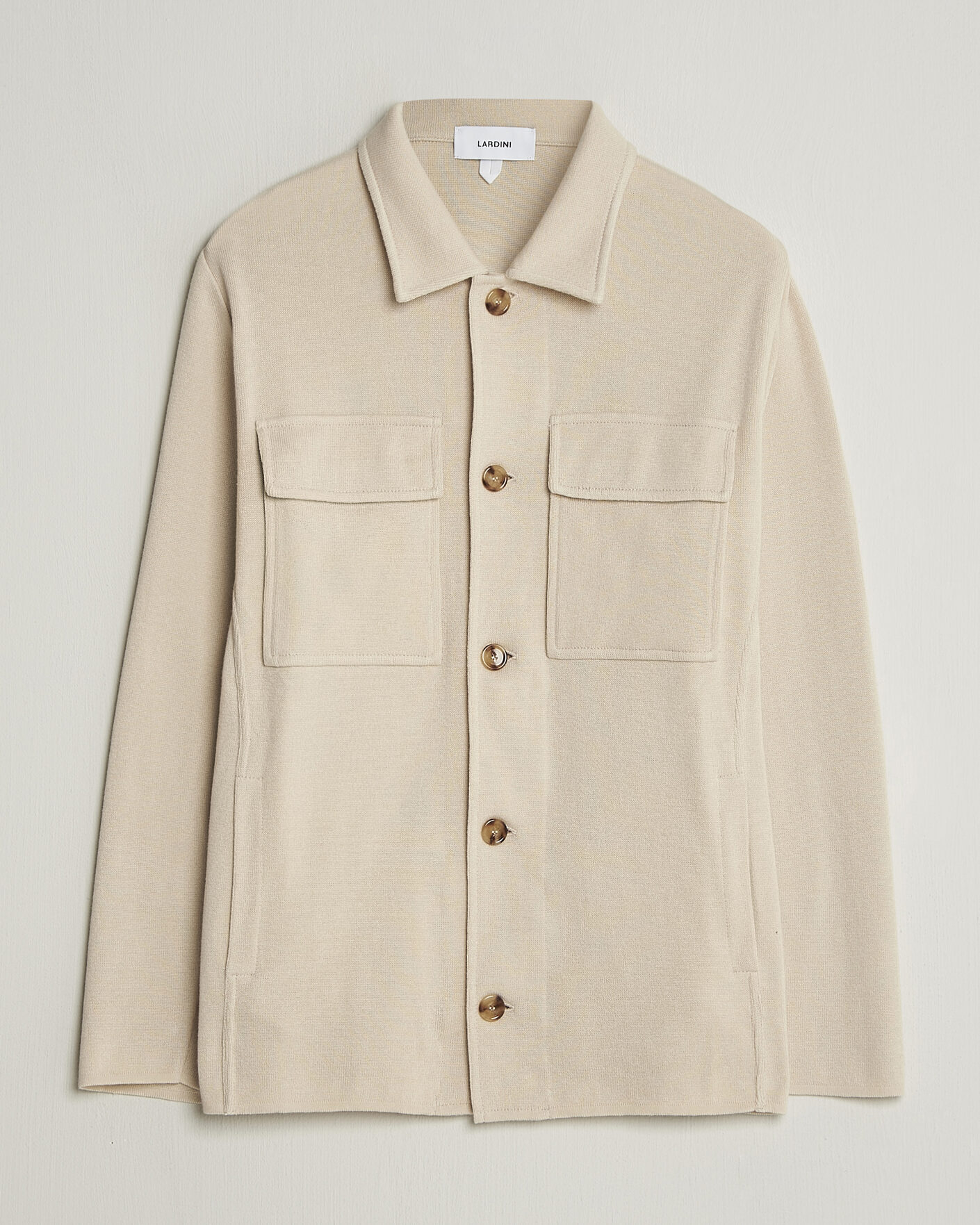 Herr | Kavajer | Lardini | Knitted Cotton Pocket Shirt Jacket Beige