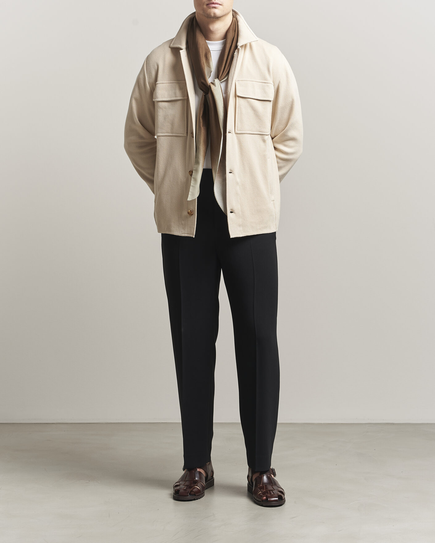 Herr | Jackor | Lardini | Knitted Cotton Pocket Shirt Jacket Beige