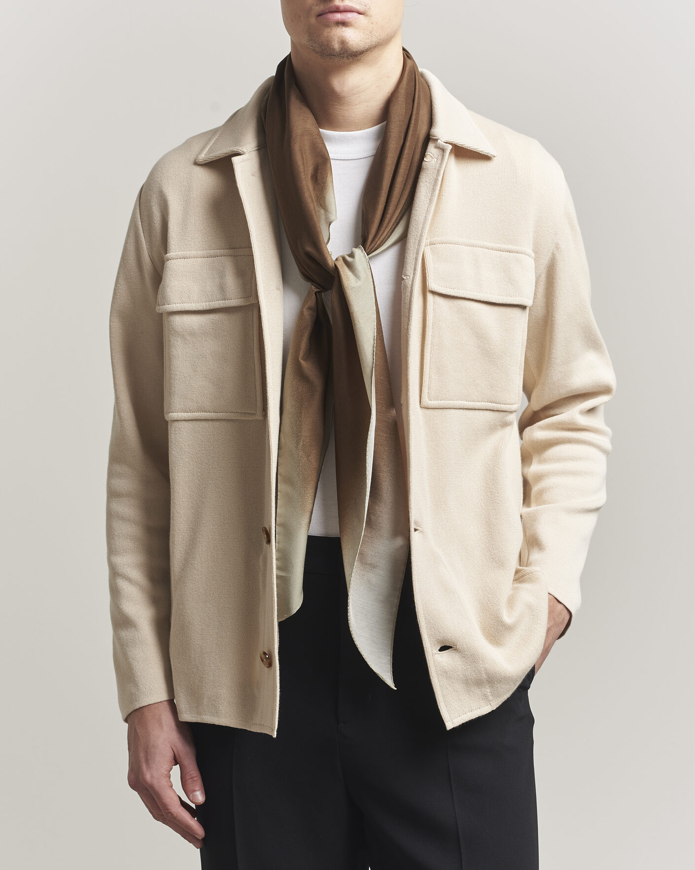 Herr | Kavajer | Lardini | Knitted Cotton Pocket Shirt Jacket Beige