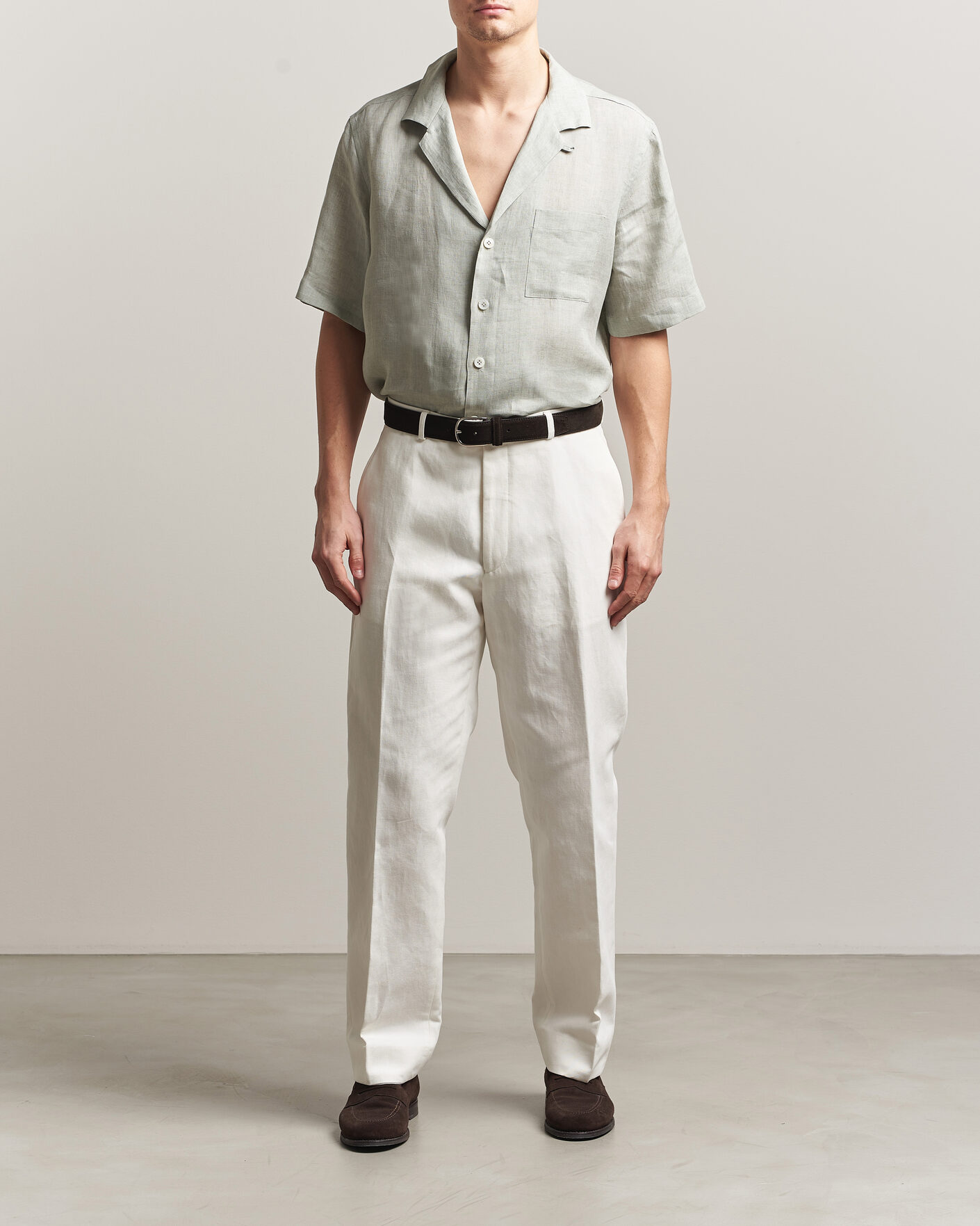 Herr | Skjortor | Lardini | Klop Short Sleeve Linen Resort Shirt Light Green