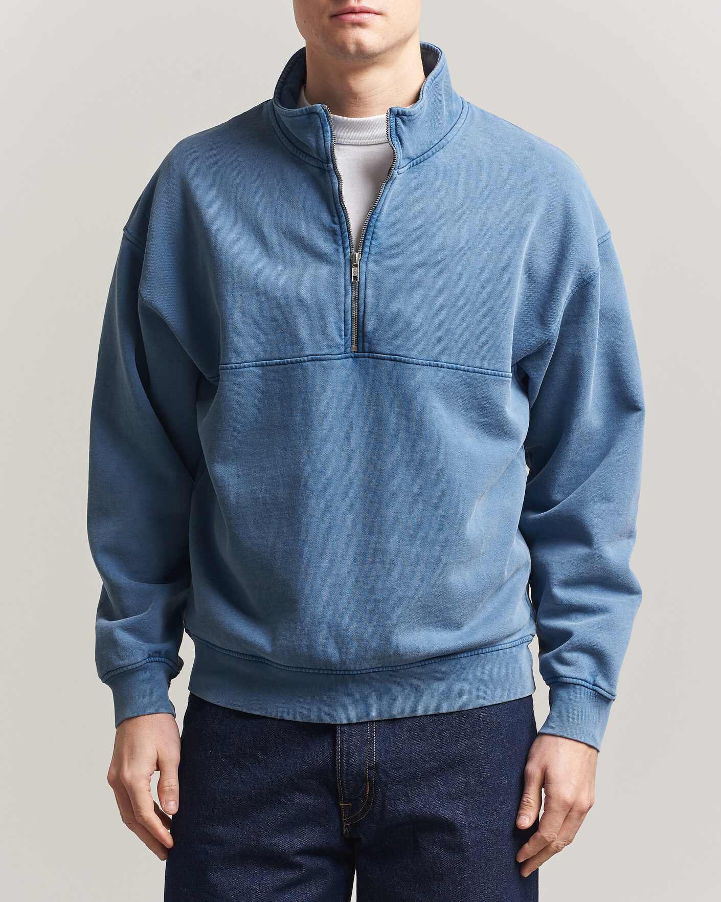 Herr | Tröjor | Colorful Standard | Classic Organic Half-Zip Faded Indigo