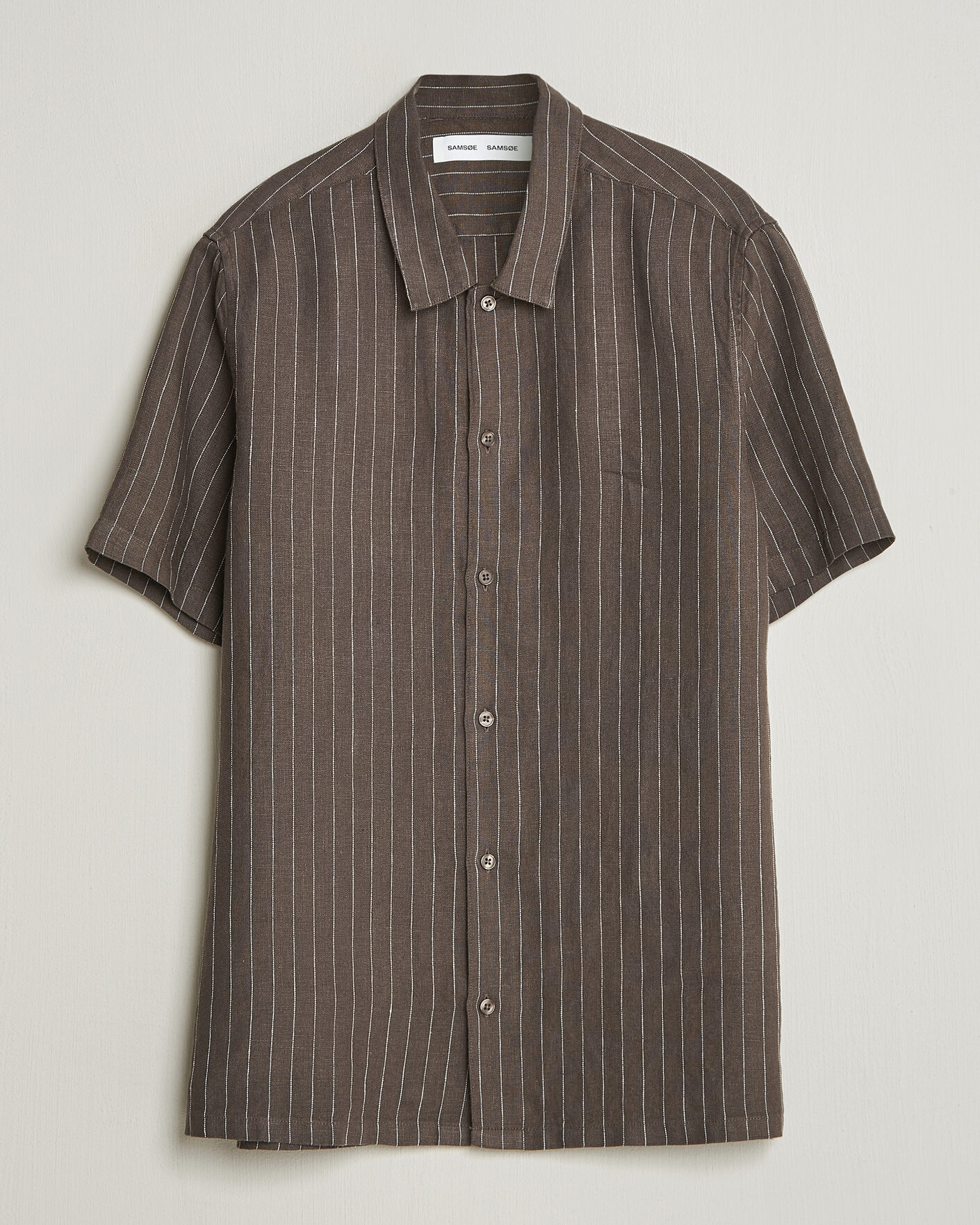 Herr | Skjortor | Samsøe Samsøe | Avan Linen Striped Short Sleeve Shirt Black Olive