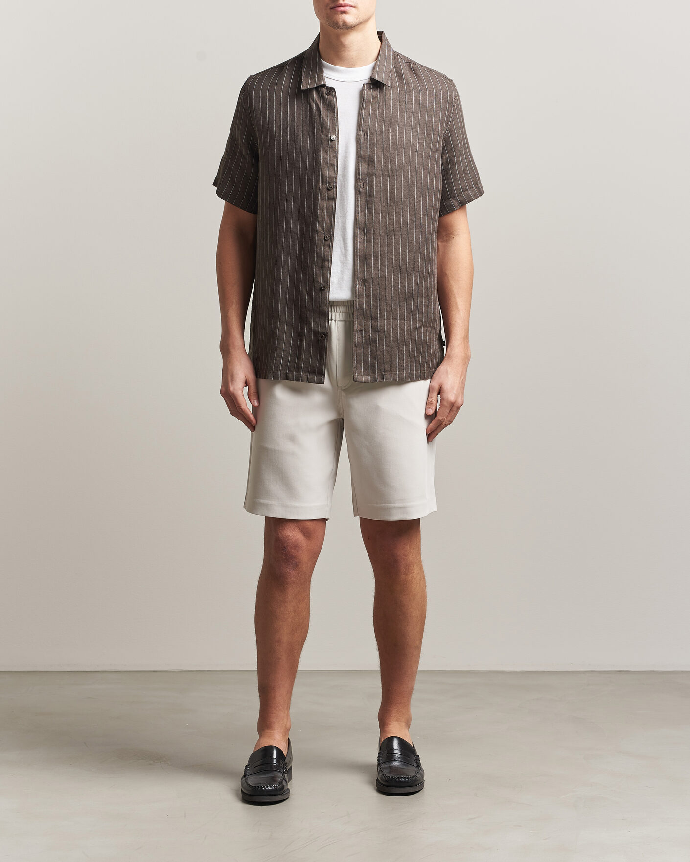 Herr | Skjortor | Samsøe Samsøe | Avan Linen Striped Short Sleeve Shirt Black Olive