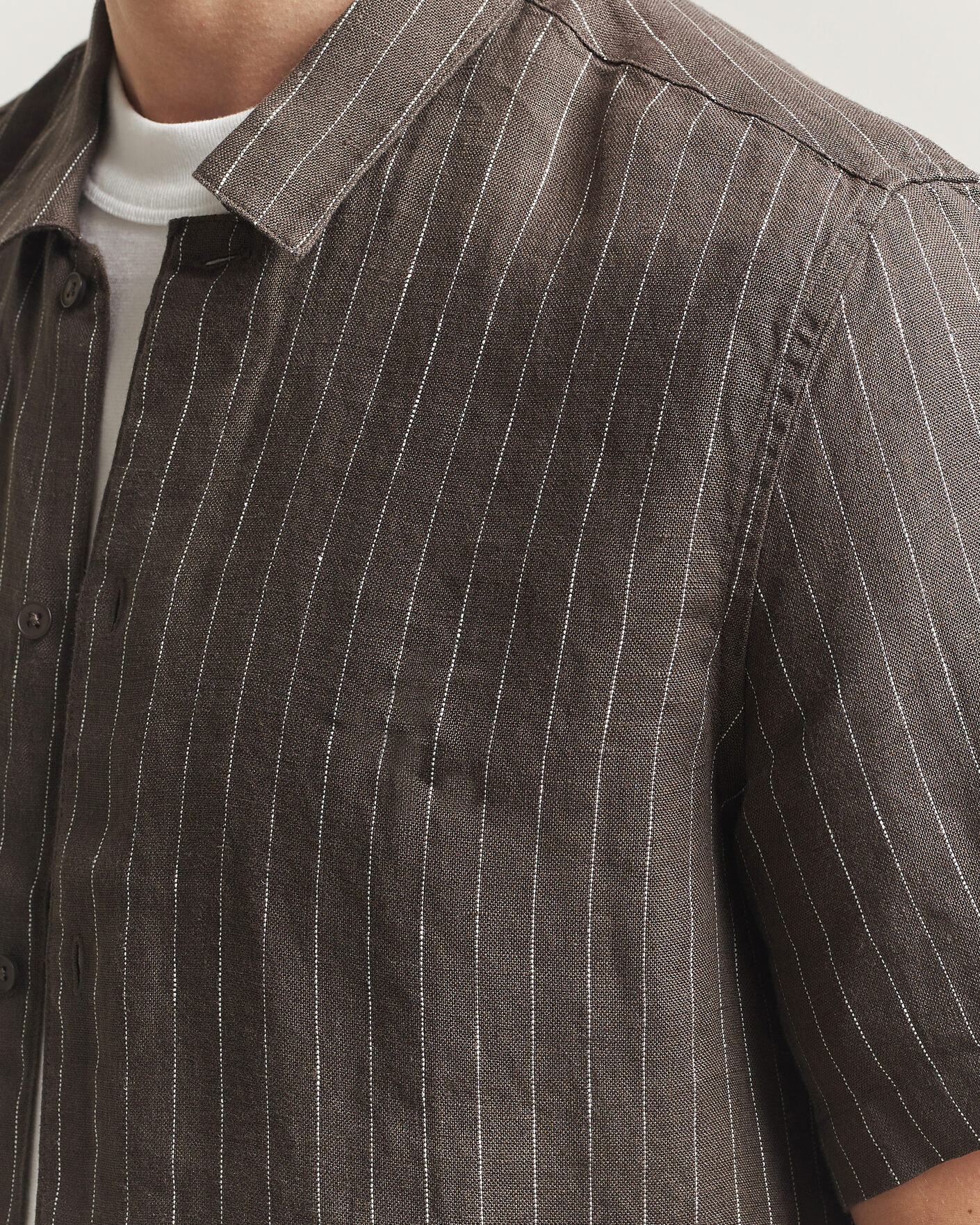 Herr | Skjortor | Samsøe Samsøe | Avan Linen Striped Short Sleeve Shirt Black Olive