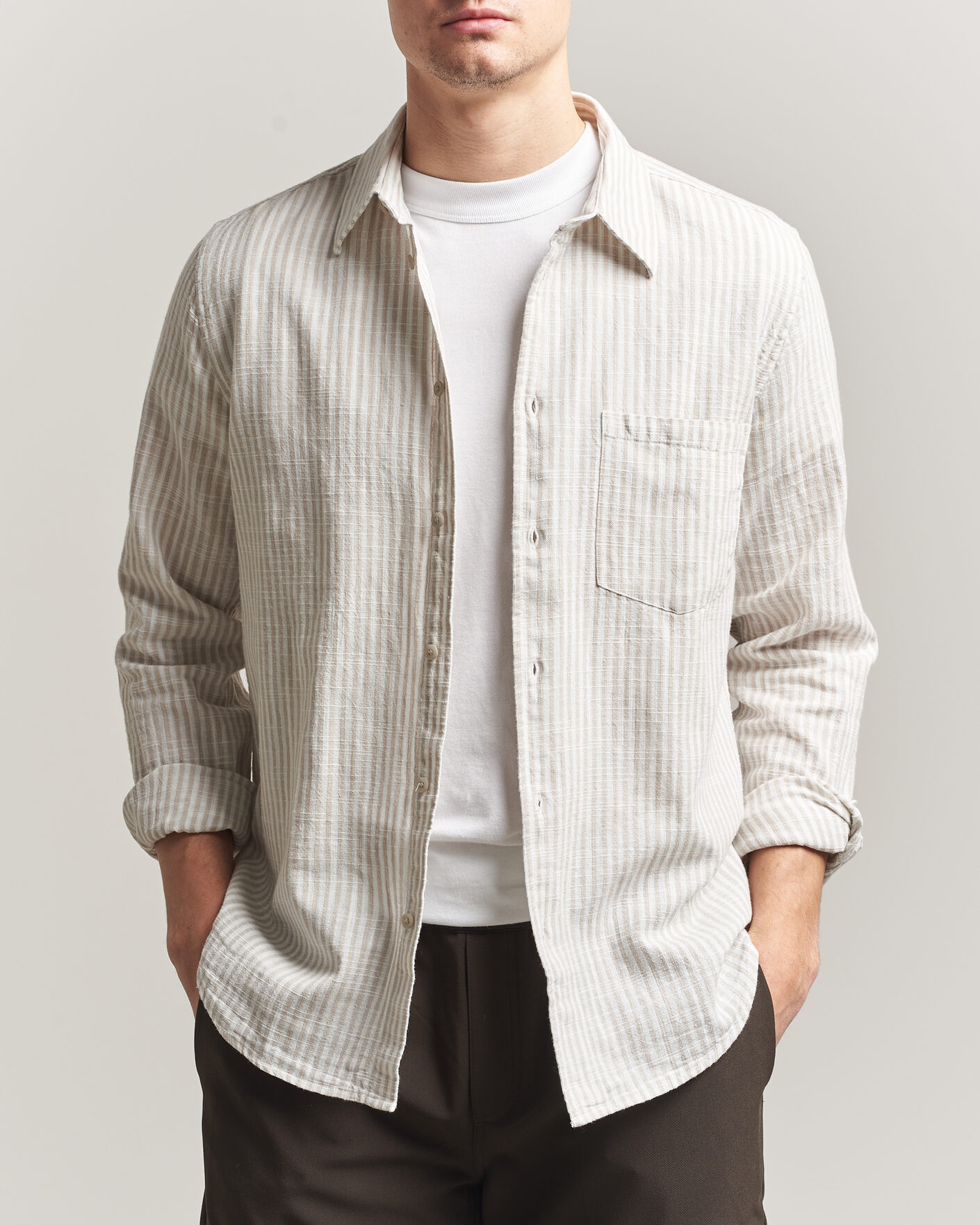 Herr | Skjortor | Samsøe Samsøe | Liam Cotton/Linen Striped Shirt Moonstruck
