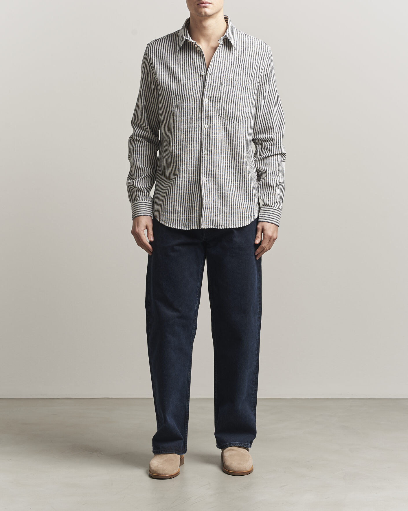 Herr | Skjortor | Samsøe Samsøe | Liam Cotton/Linen Striped Shirt Salute Navy