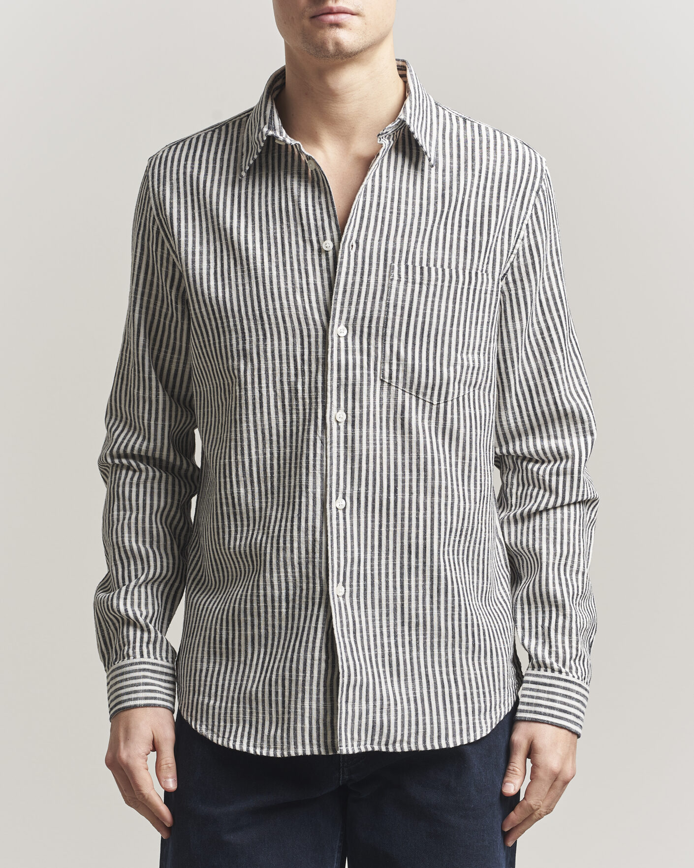 Herr | Skjortor | Samsøe Samsøe | Liam Cotton/Linen Striped Shirt Salute Navy