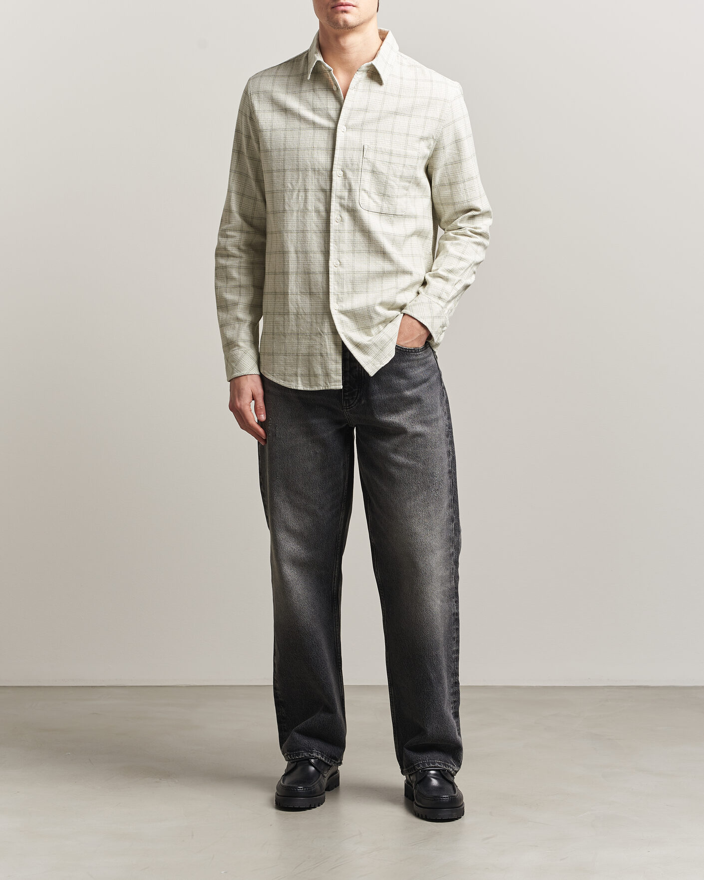 Herr | Skjortor | Samsøe Samsøe | Liam Checked Cotton Shirt Off White