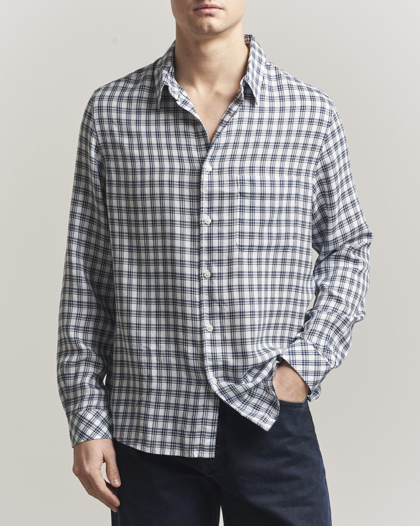 Herr | Skjortor | Samsøe Samsøe | Ryan Tencel Checked Shirt Blue