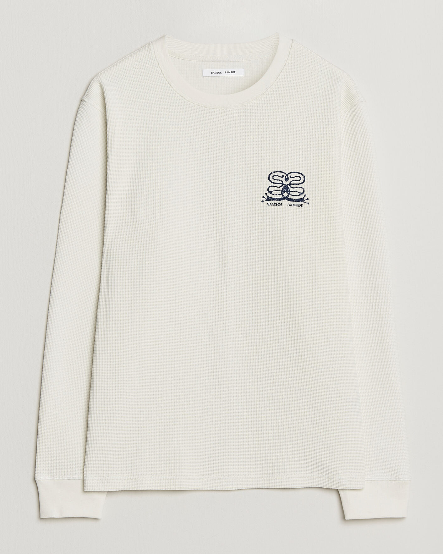 Herr | T-Shirts | Samsøe Samsøe | Fellow Waffle Printed Long Sleeve T-Shirt Clear Cream