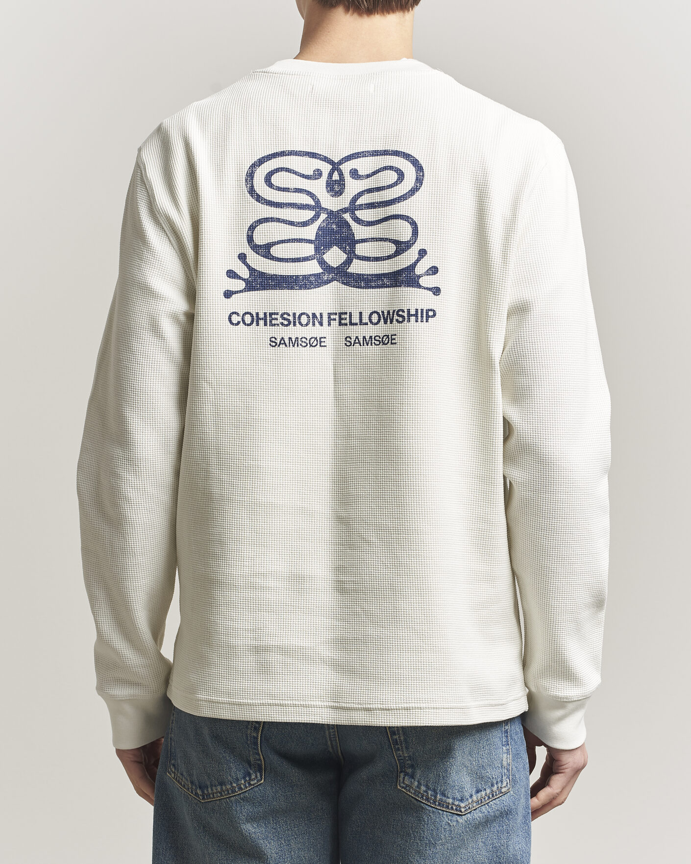 Herr | T-Shirts | Samsøe Samsøe | Fellow Waffle Printed Long Sleeve T-Shirt Clear Cream