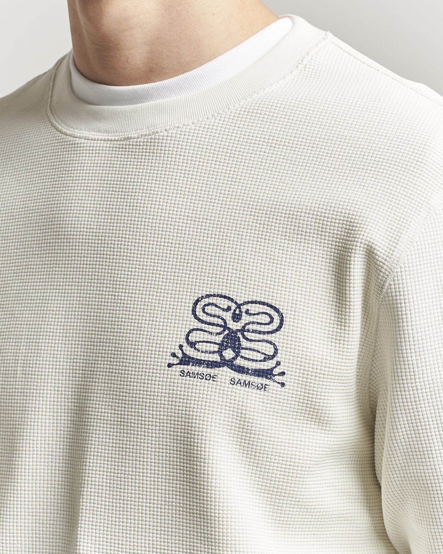 Herr | T-Shirts | Samsøe Samsøe | Fellow Waffle Printed Long Sleeve T-Shirt Clear Cream