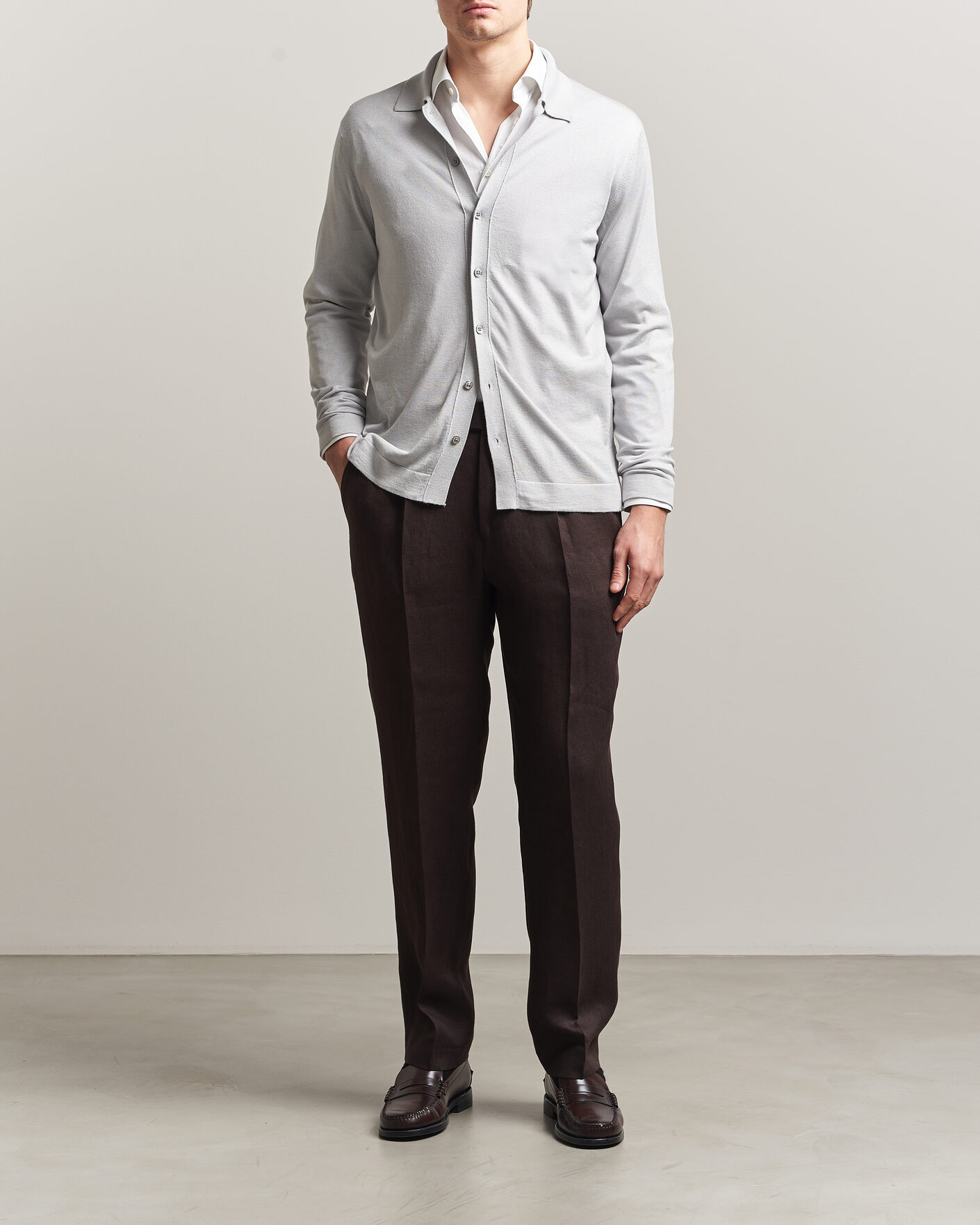 Herr | Tröjor | Stenströms | Silk/Cashmere Cardigan Light Grey