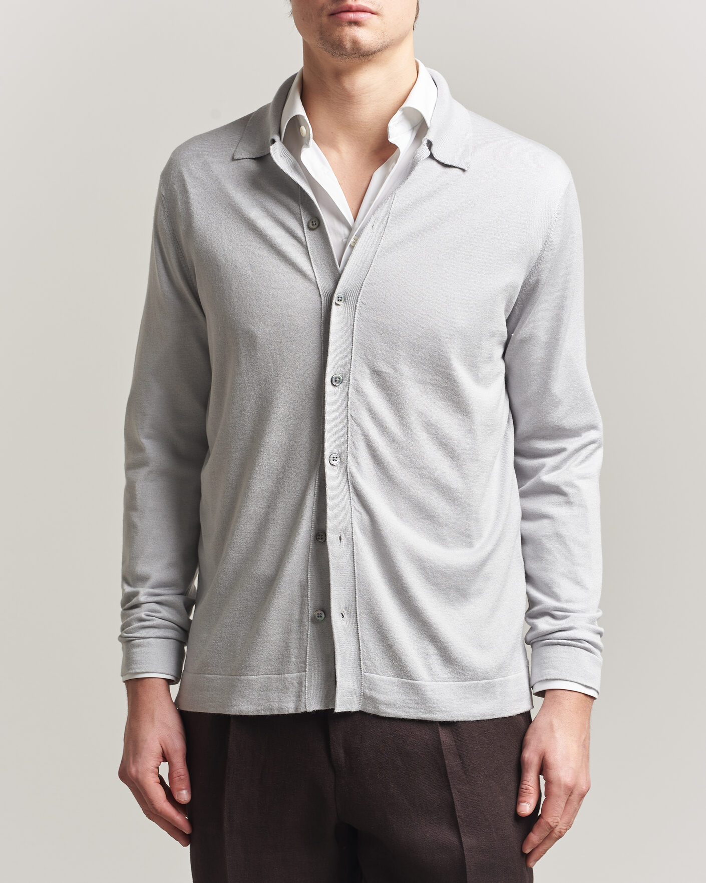 Herr | Tröjor | Stenströms | Silk/Cashmere Cardigan Light Grey
