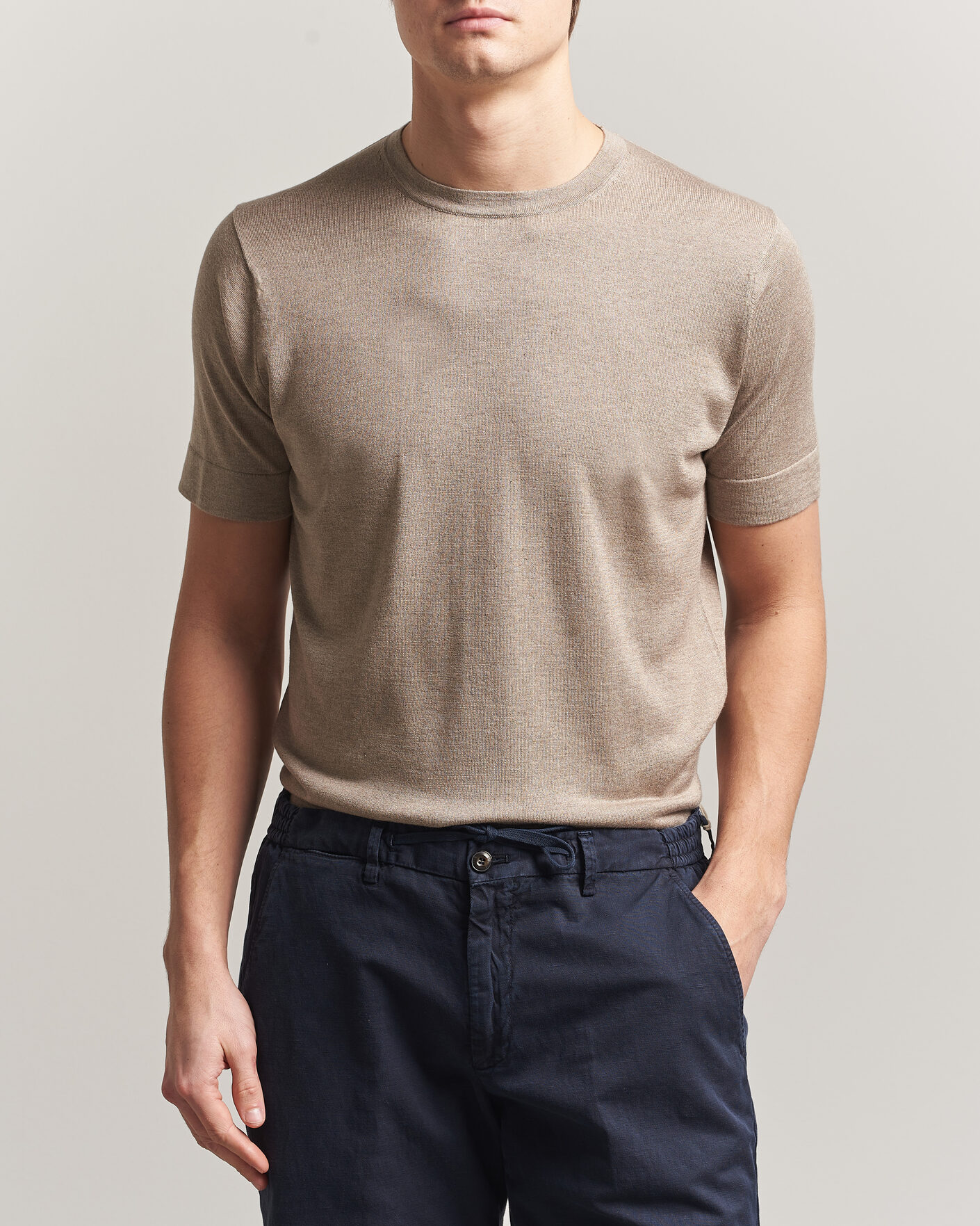 Herr | T-Shirts | Stenströms | Silk/Cashmere T-Shirt Taupe