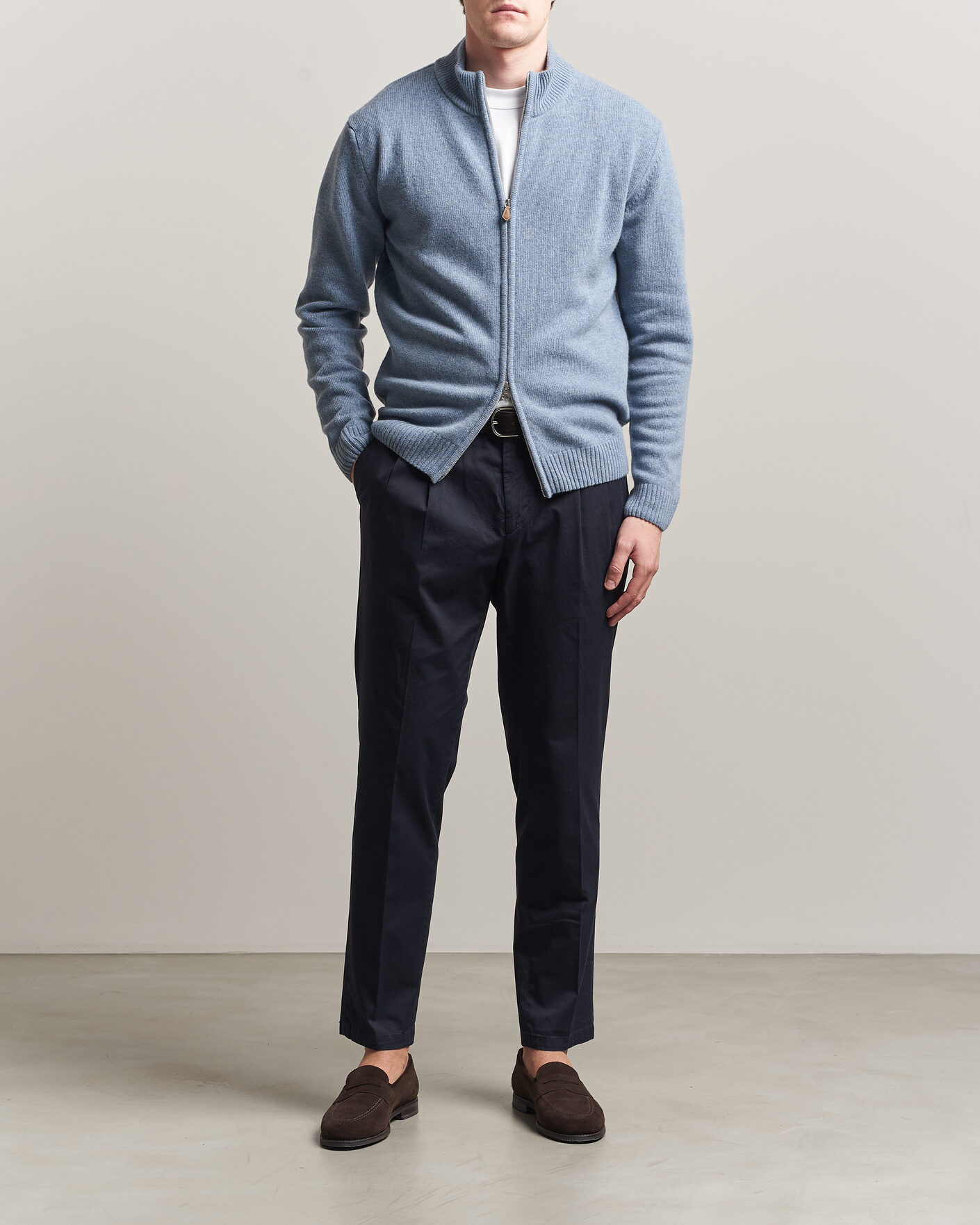 Herr | Tröjor | Stenströms | Brushed Merino Full Zip Light Blue