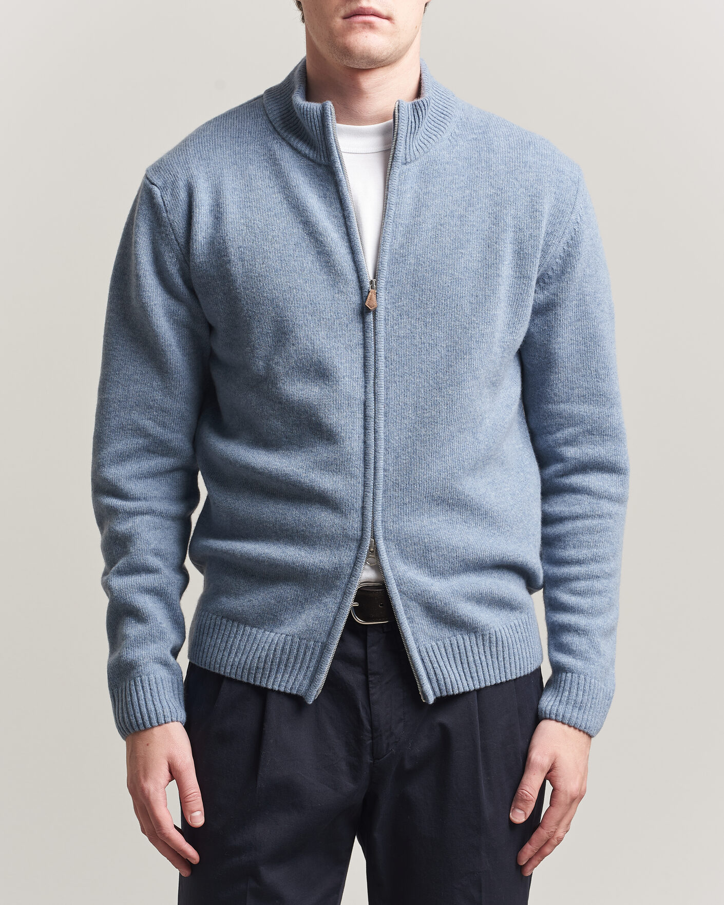Herr | Tröjor | Stenströms | Brushed Merino Full Zip Light Blue