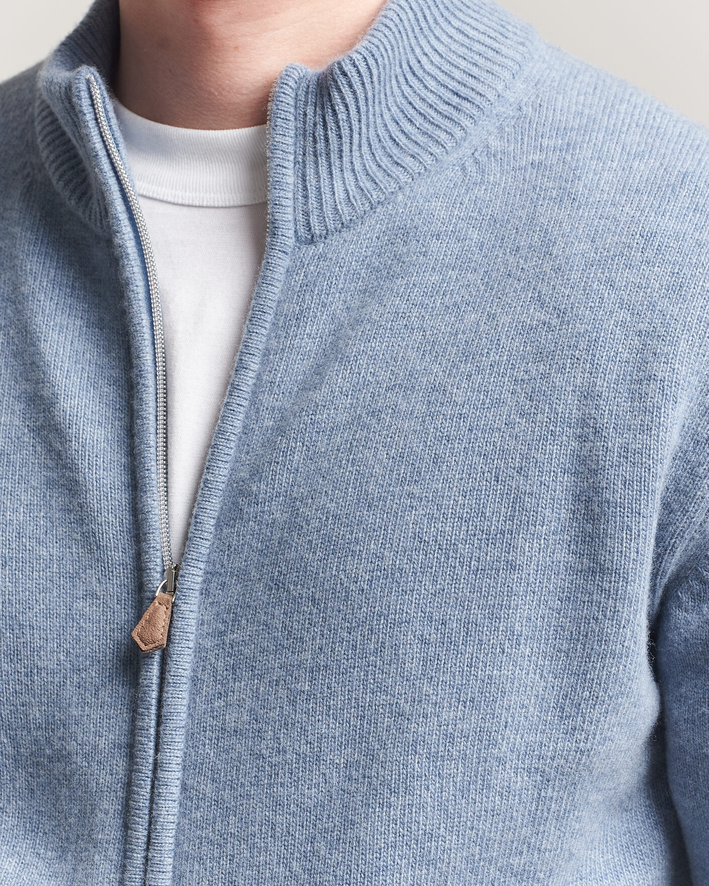 Herr | Tröjor | Stenströms | Brushed Merino Full Zip Light Blue