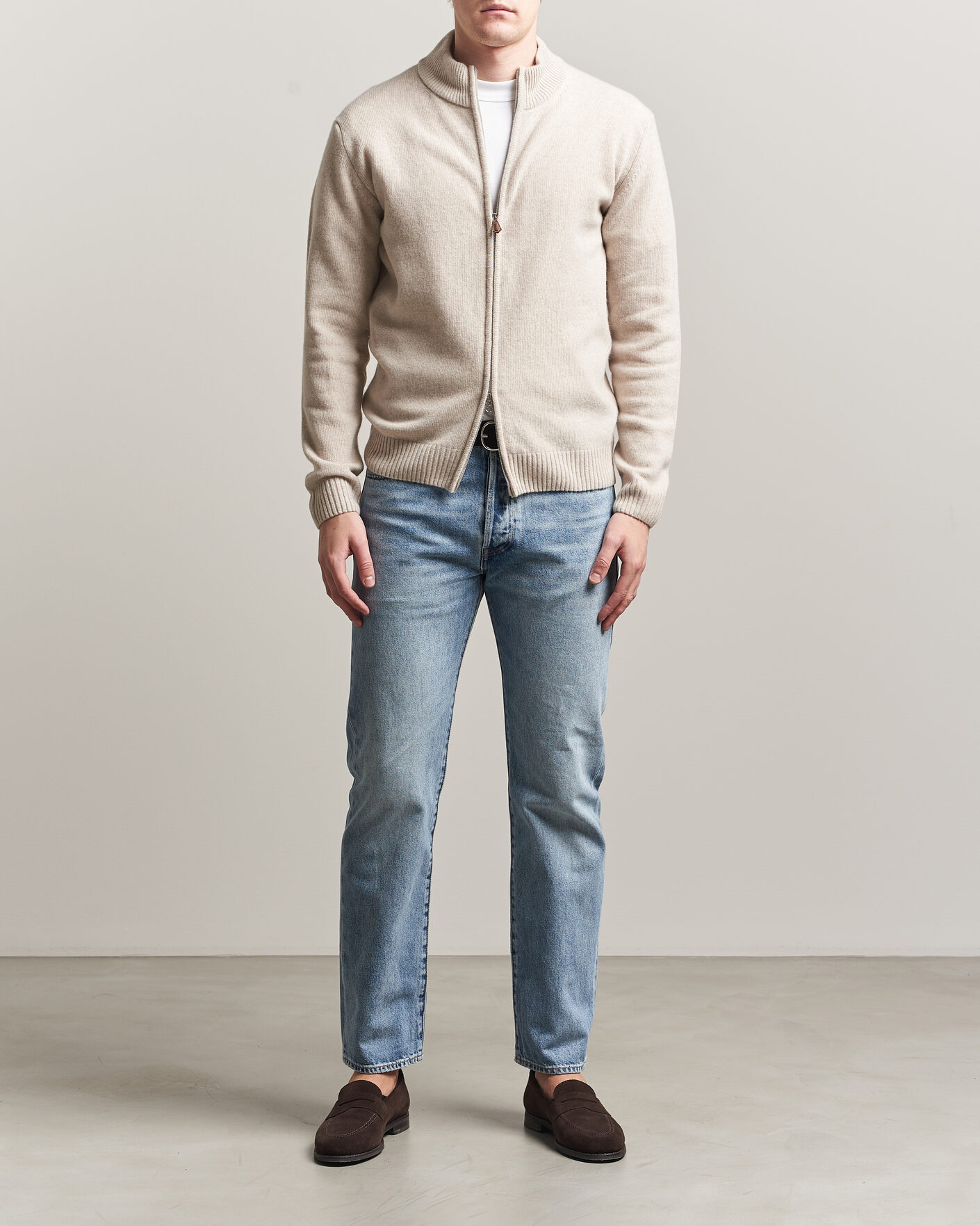 Herr | Tröjor | Stenströms | Brushed Merino Full Zip Beige
