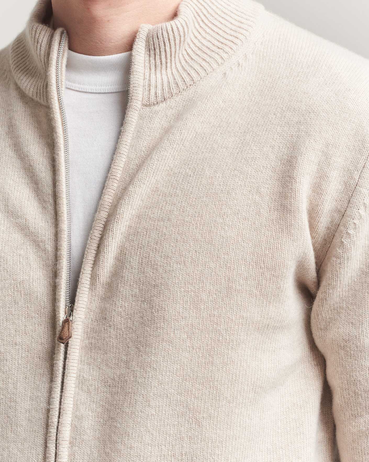 Herr | Tröjor | Stenströms | Brushed Merino Full Zip Beige
