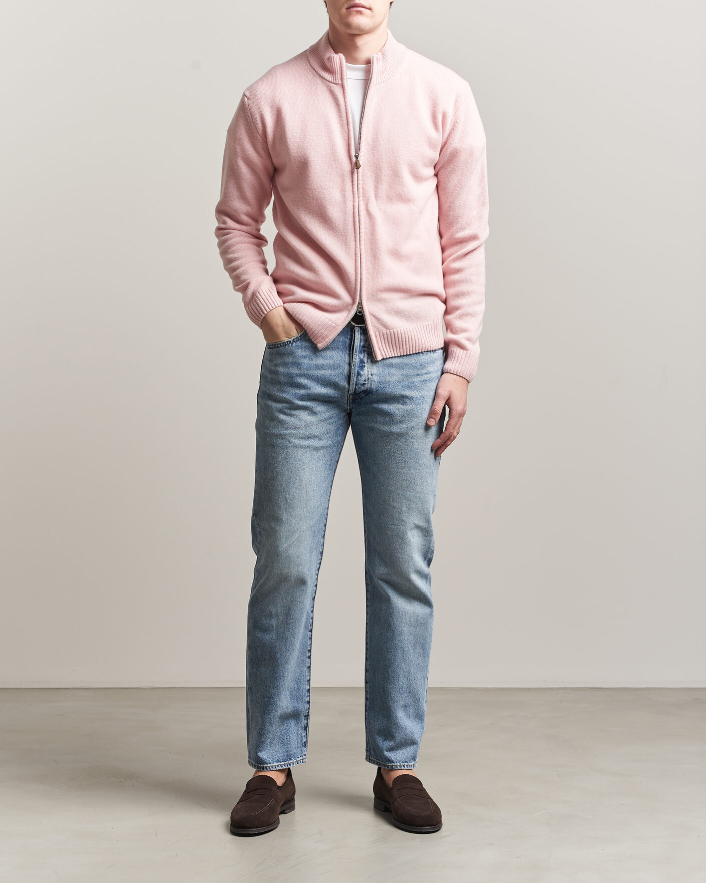 Herr | Tröjor | Stenströms | Brushed Merino Full Zip Pink