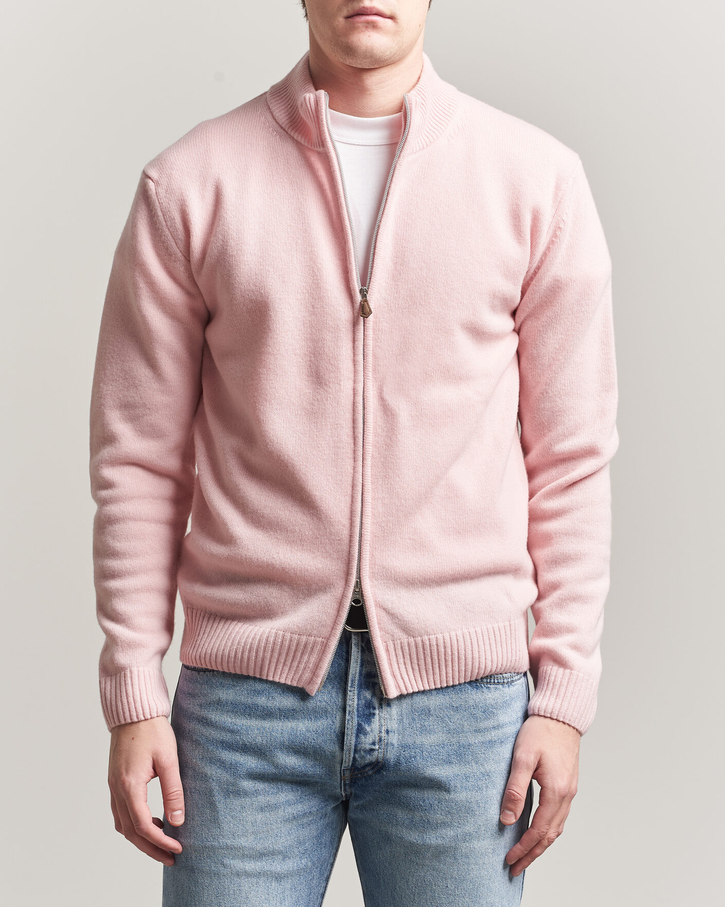Herr | Tröjor | Stenströms | Brushed Merino Full Zip Pink
