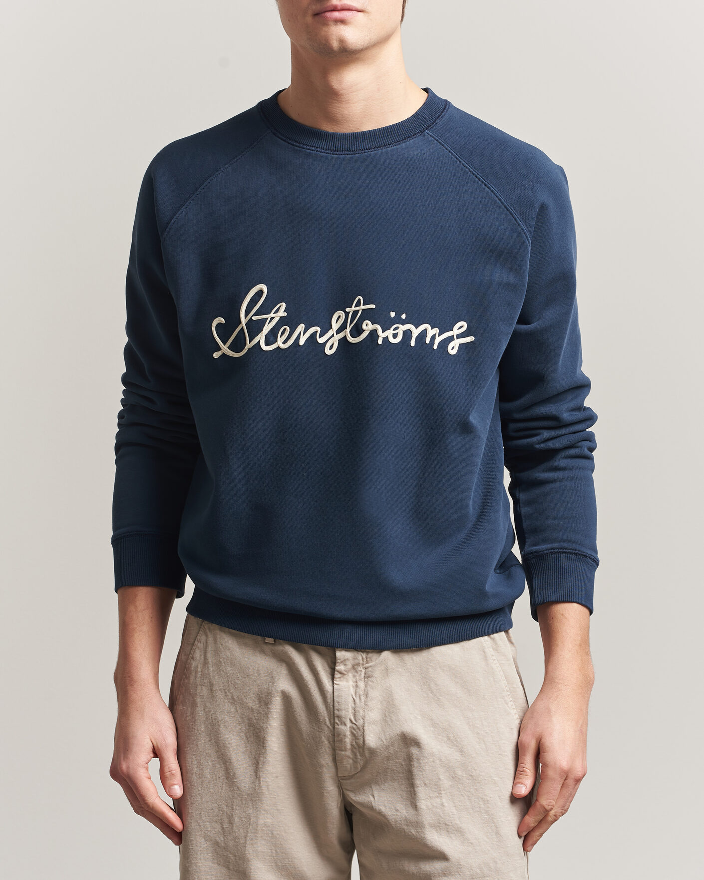 Herr | Tröjor | Stenströms | Raglan Crew Logo Sweater Navy