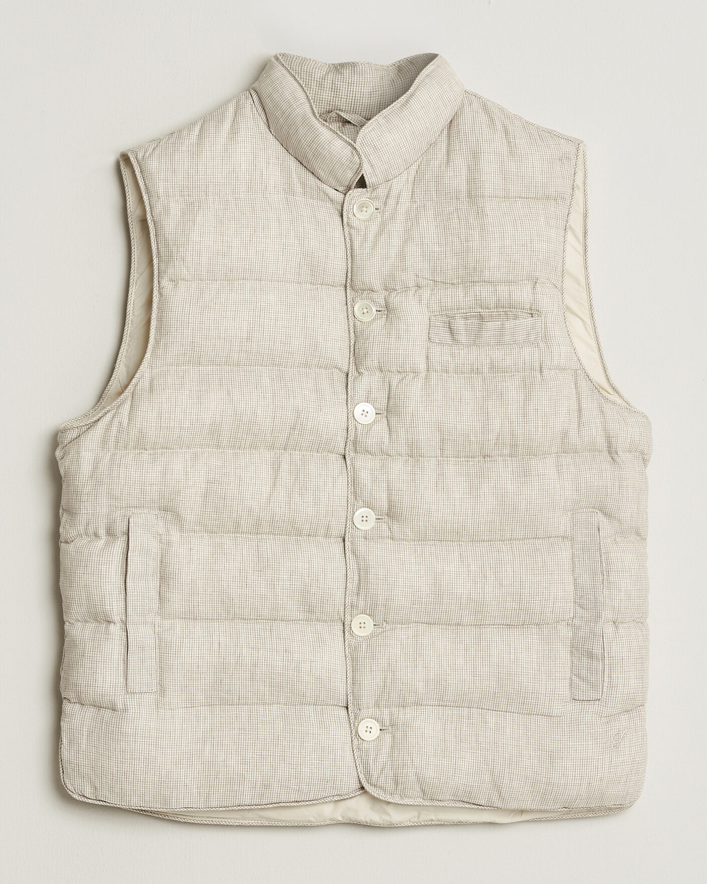 Herr | Västar | Stenströms | Padded Mini Houndstooth Linen Vest Beige