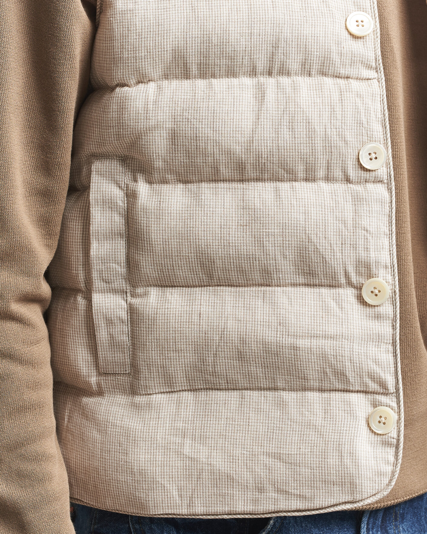 Herr | Västar | Stenströms | Padded Mini Houndstooth Linen Vest Beige