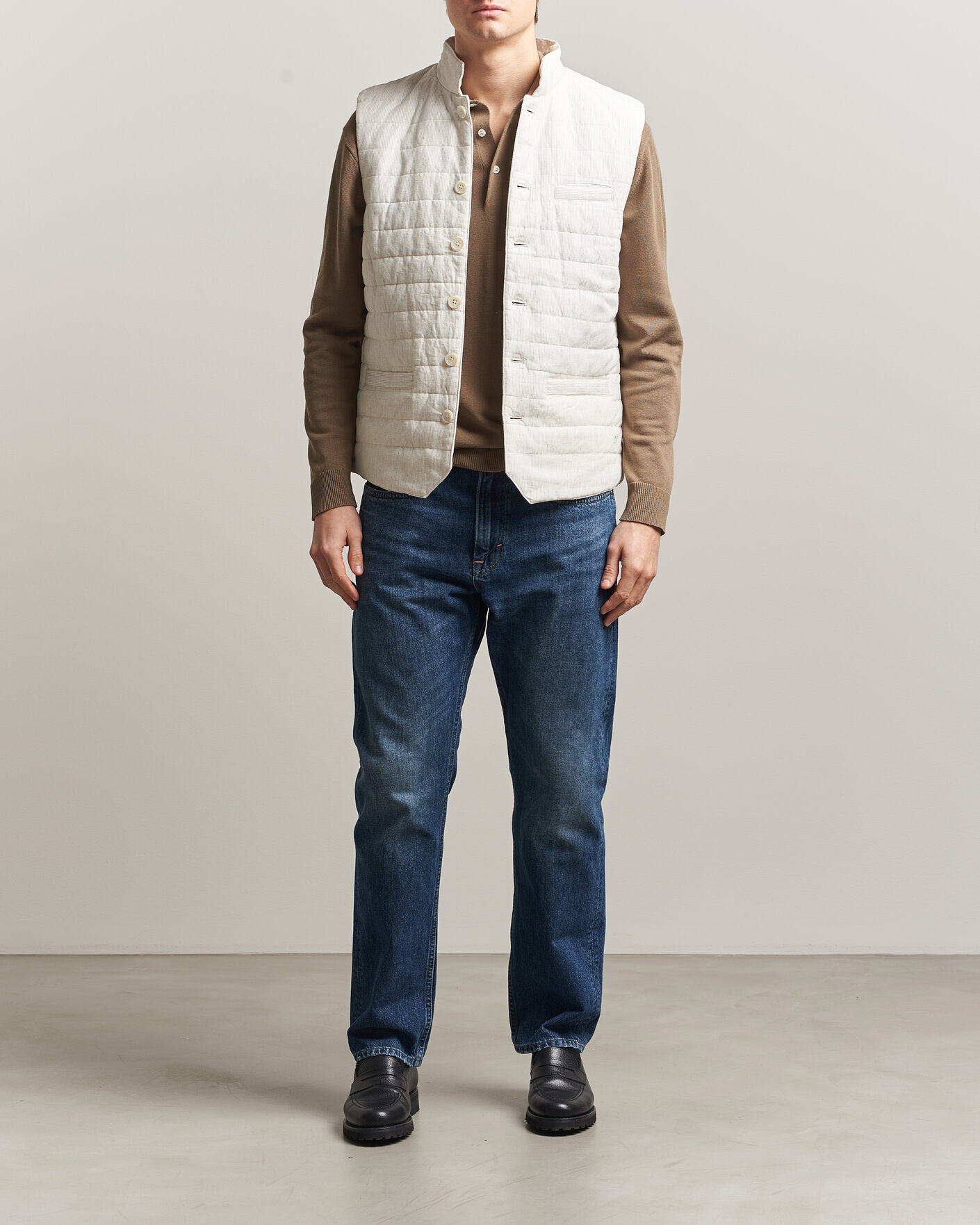 Herr | Västar | Stenströms | Mid Layer Pin Stripe Linen Vest Off White