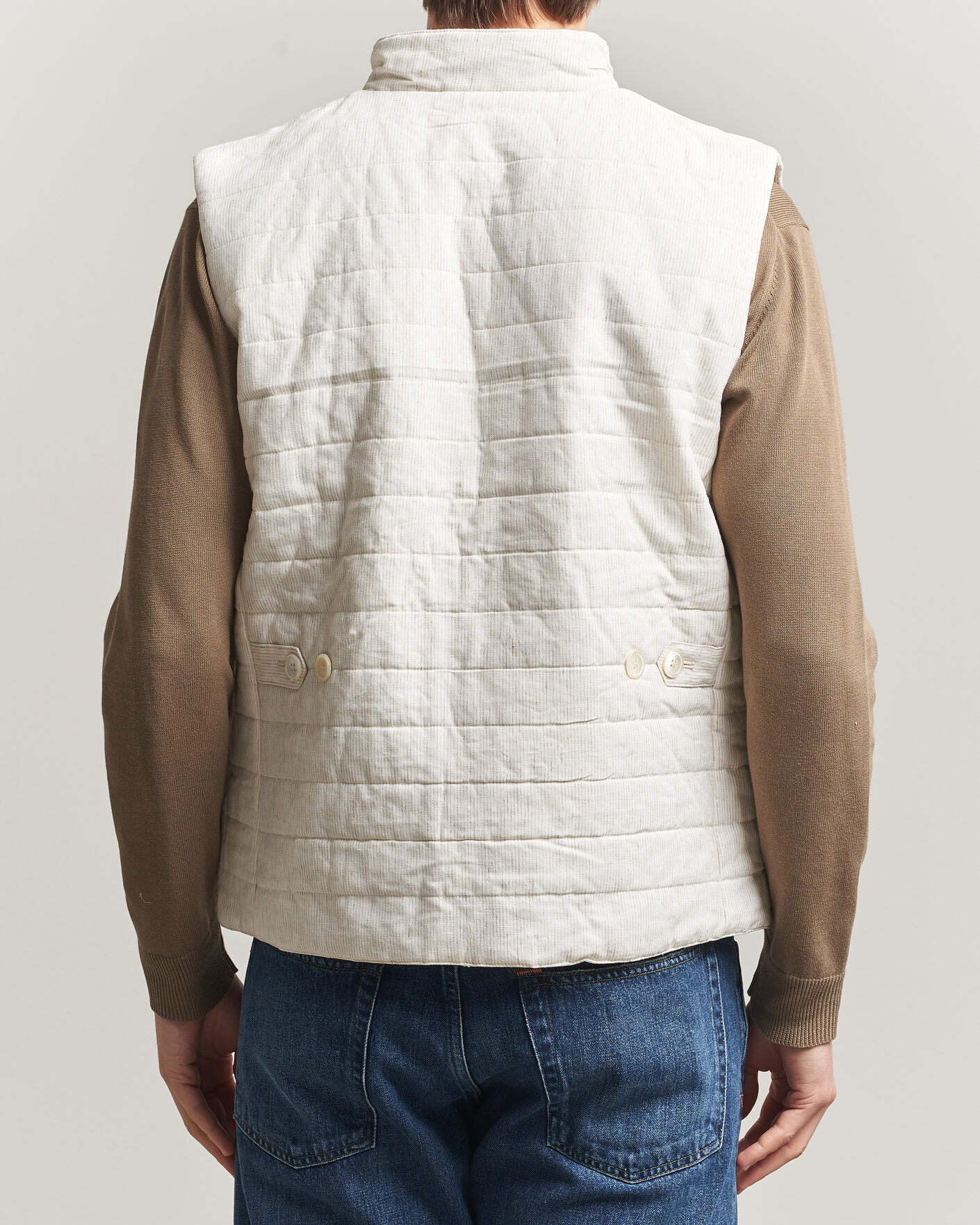 Herr | Västar | Stenströms | Mid Layer Pin Stripe Linen Vest Off White