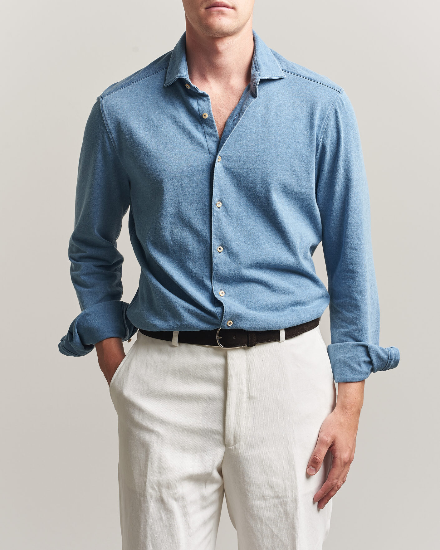Herr | Skjortor | Stenströms | Jersey Denim Shirt Blue