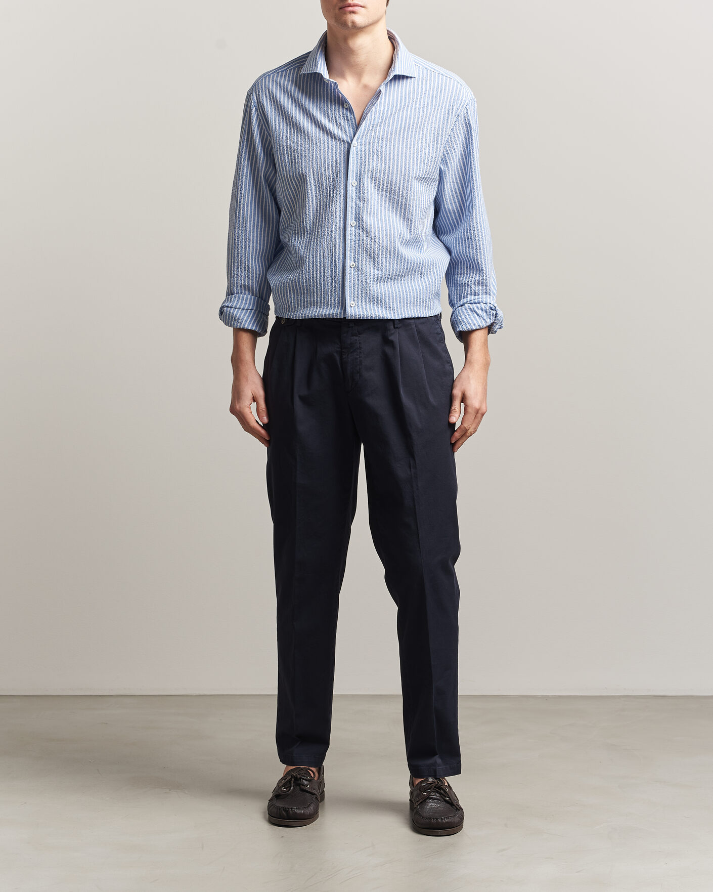 Herr | Skjortor | Stenströms | Regular Fit Striped Seersucker Shirt Blue